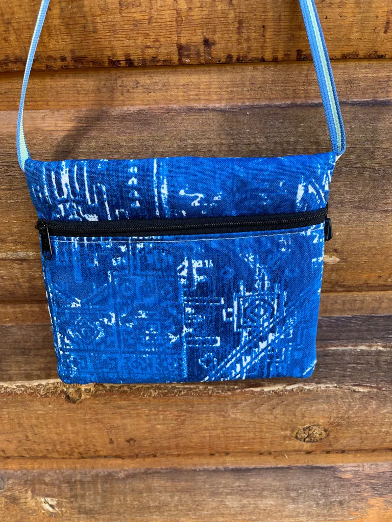 3 Zip Bag Blue- Blue print fabric