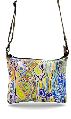 Aboriginal Art Cross Body Bag leather Trimmed by Jucy Watson