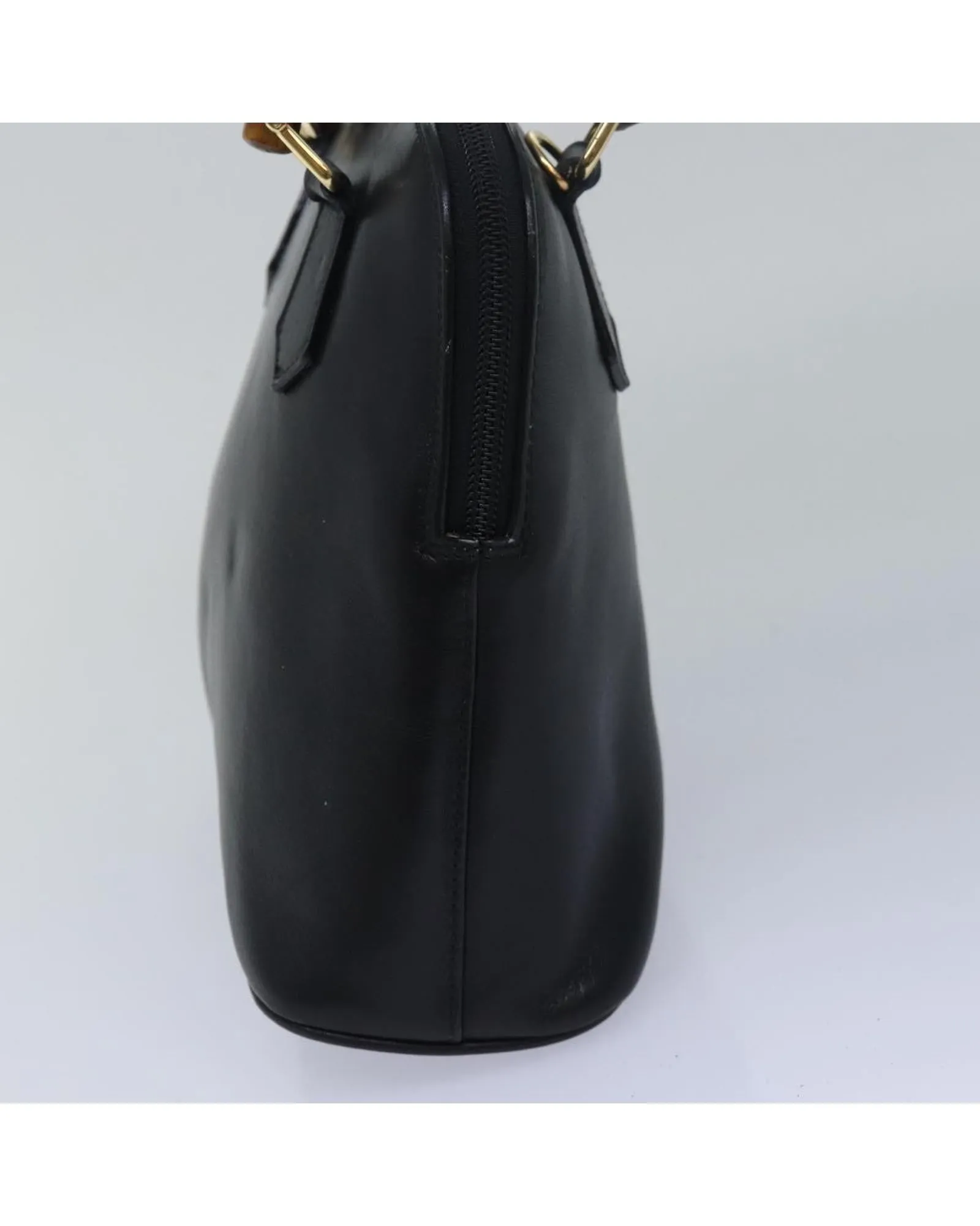 Bamboo Handle Leather Handbag with Dust Bag