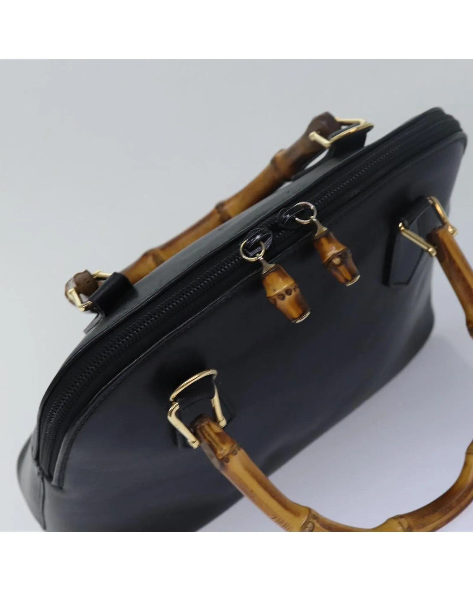 Bamboo Handle Leather Handbag with Dust Bag