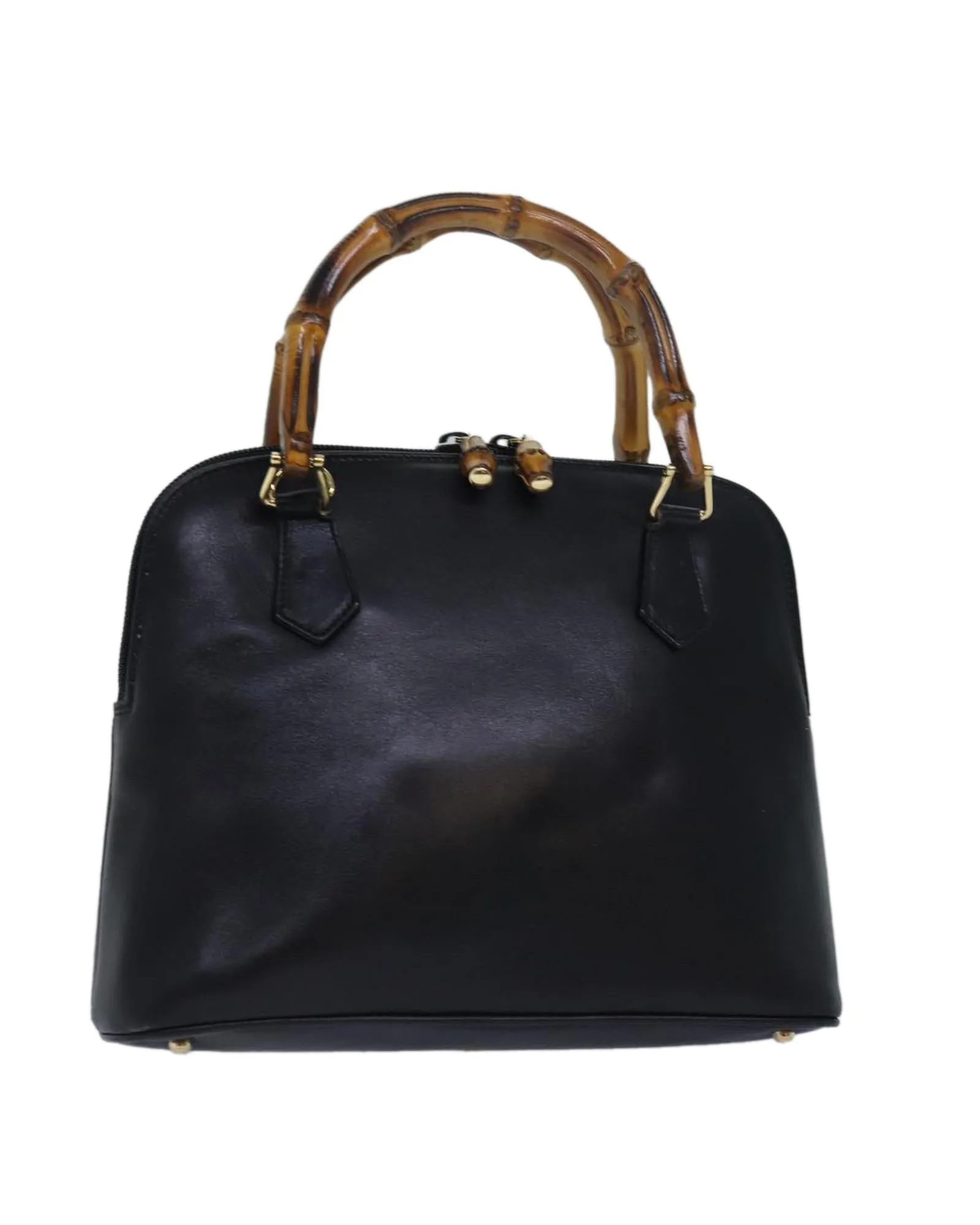 Bamboo Handle Leather Handbag with Dust Bag