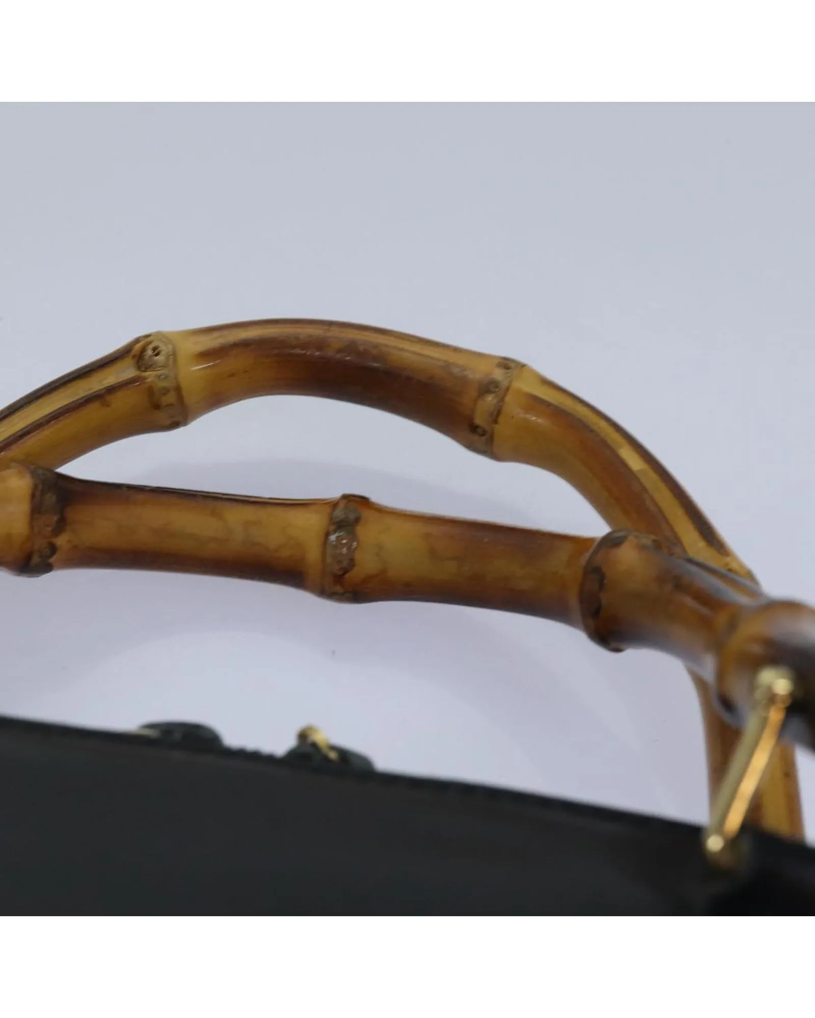 Bamboo Handle Leather Handbag with Dust Bag