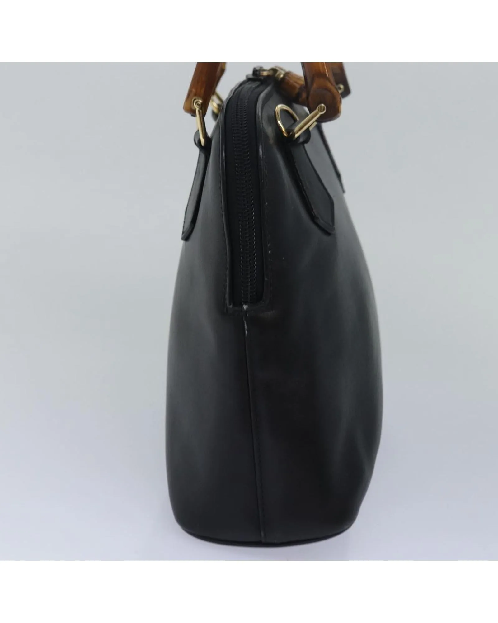 Bamboo Handle Leather Handbag with Dust Bag