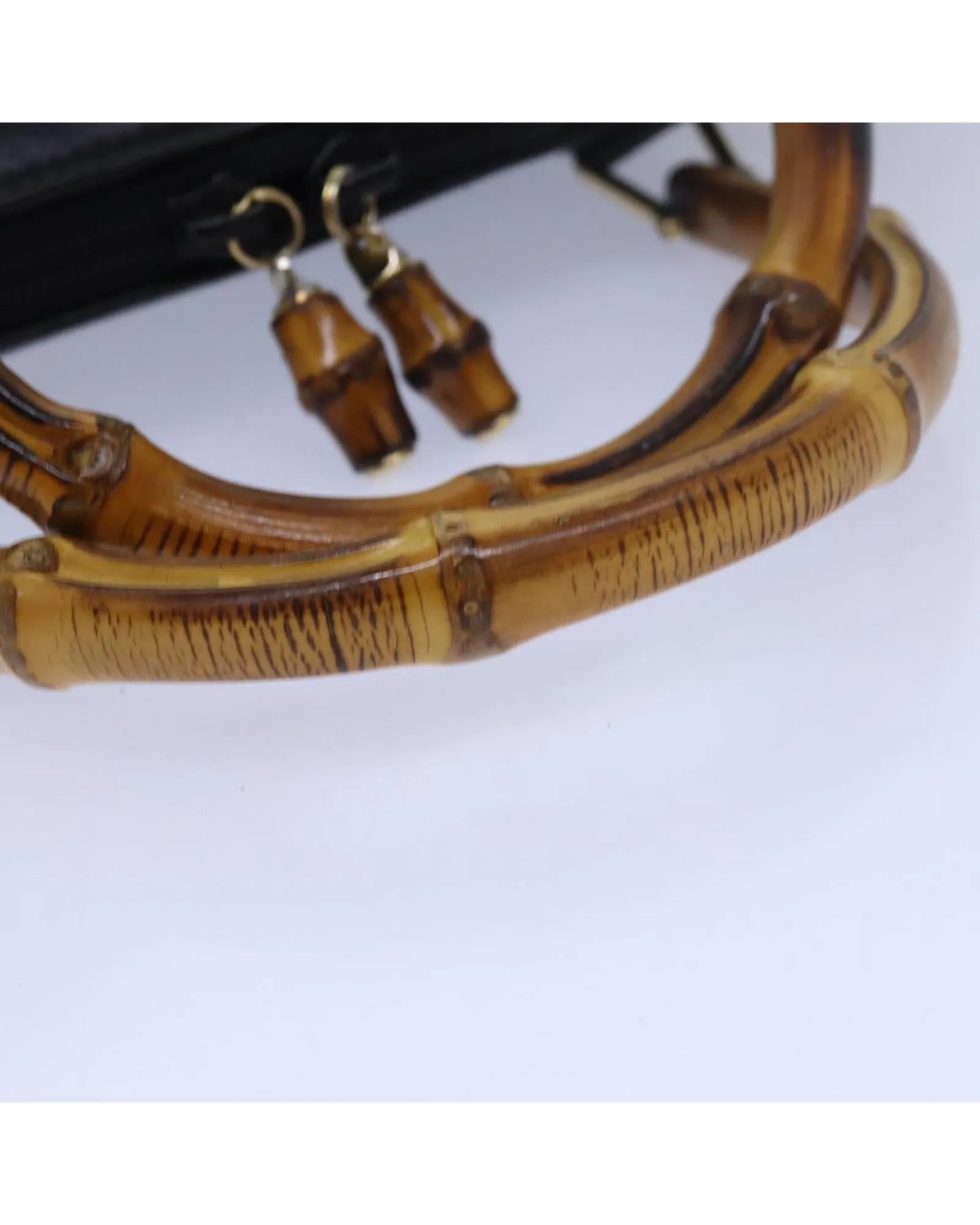 Bamboo Handle Leather Handbag with Dust Bag