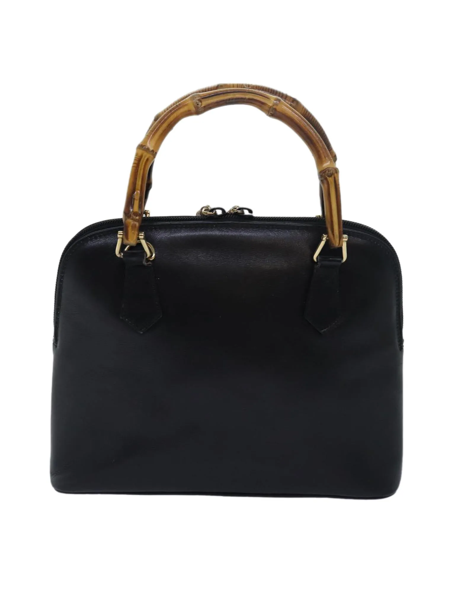 Bamboo Handle Leather Handbag with Dust Bag