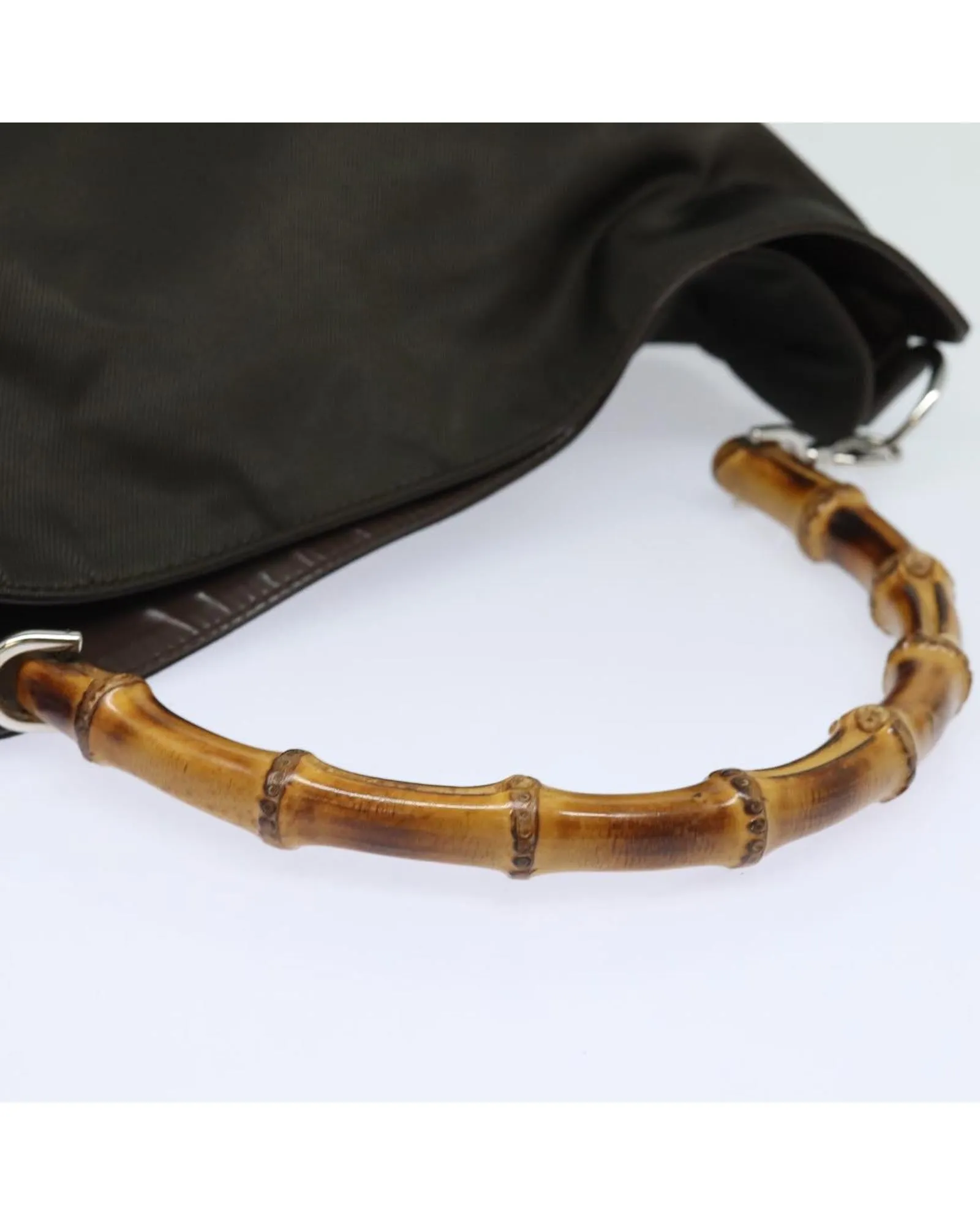 Bamboo Handle Nylon Handbag with Drop Handle