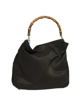 Bamboo Handle Nylon Handbag with Drop Handle