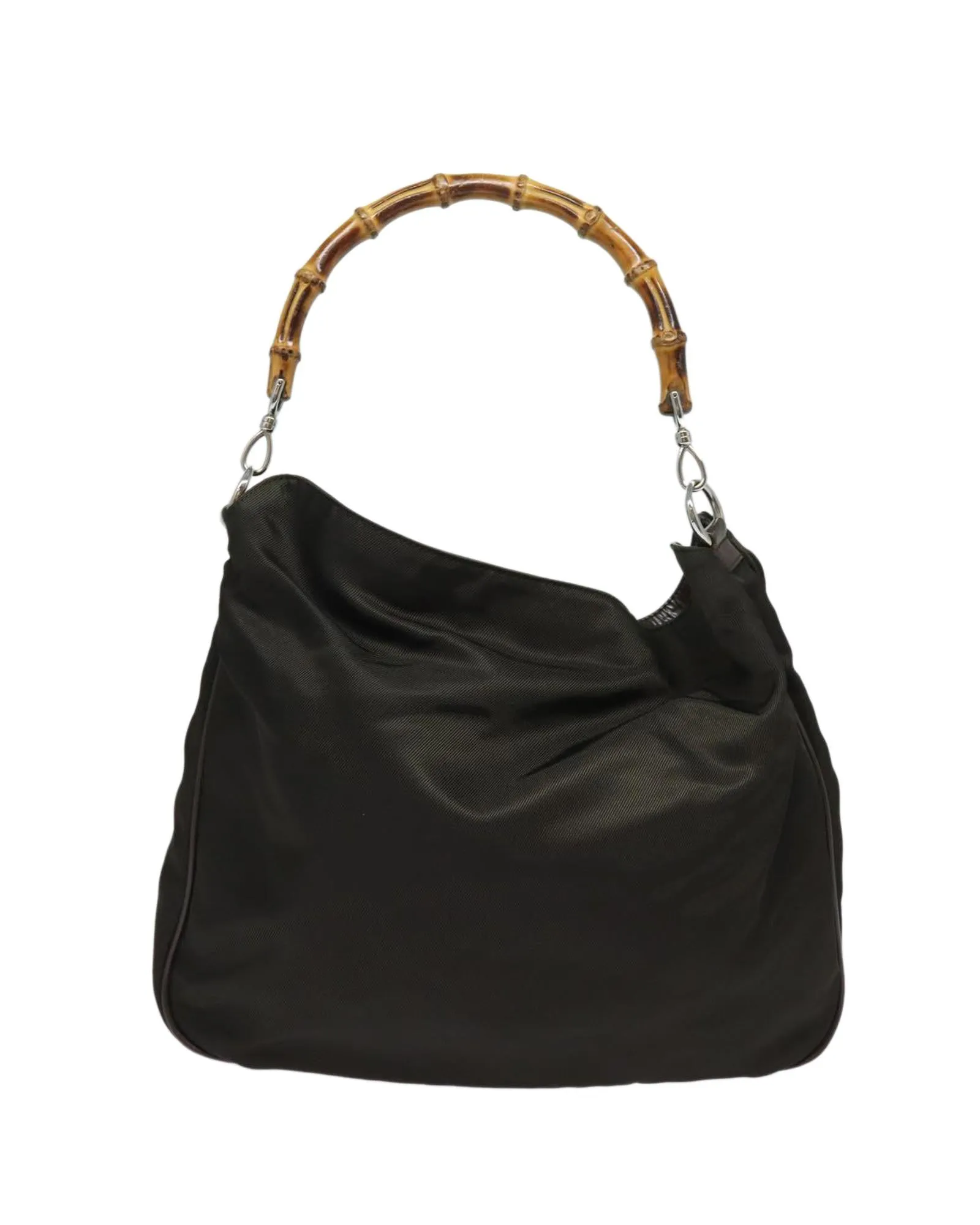 Bamboo Handle Nylon Handbag with Drop Handle