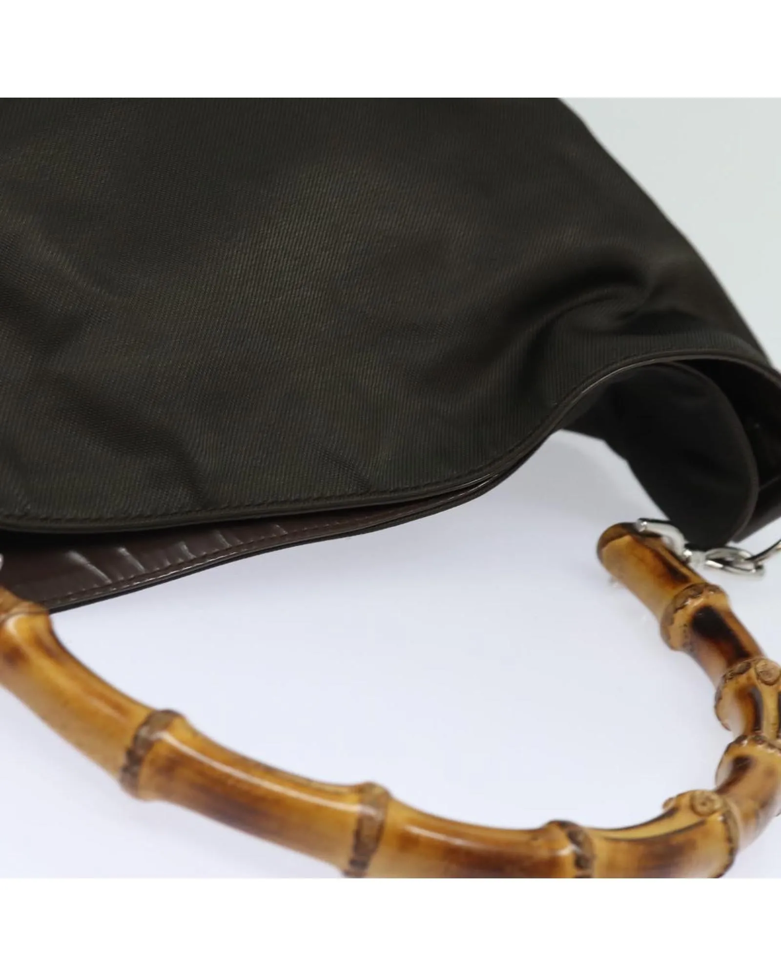 Bamboo Handle Nylon Handbag with Drop Handle
