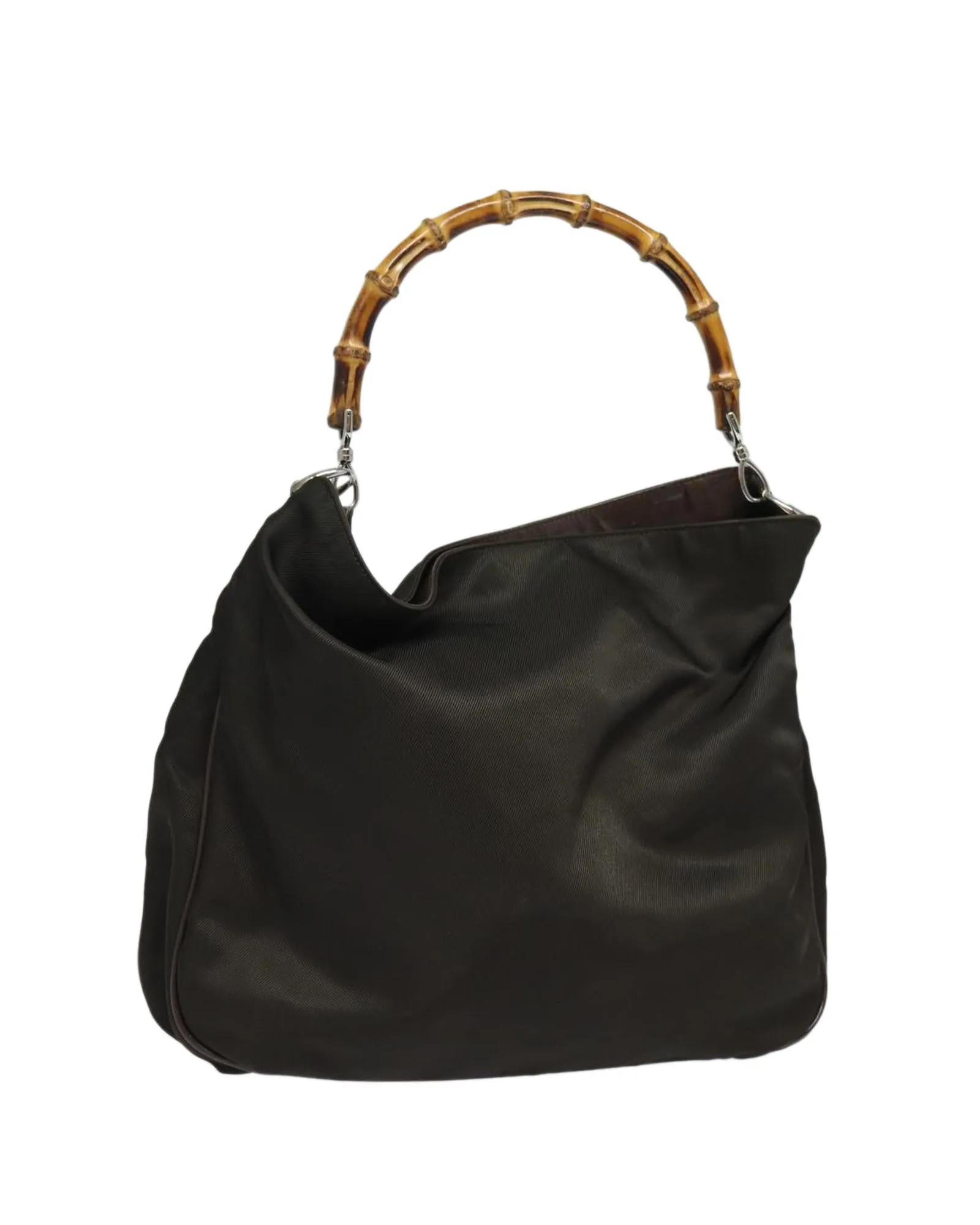 Bamboo Handle Nylon Handbag with Drop Handle