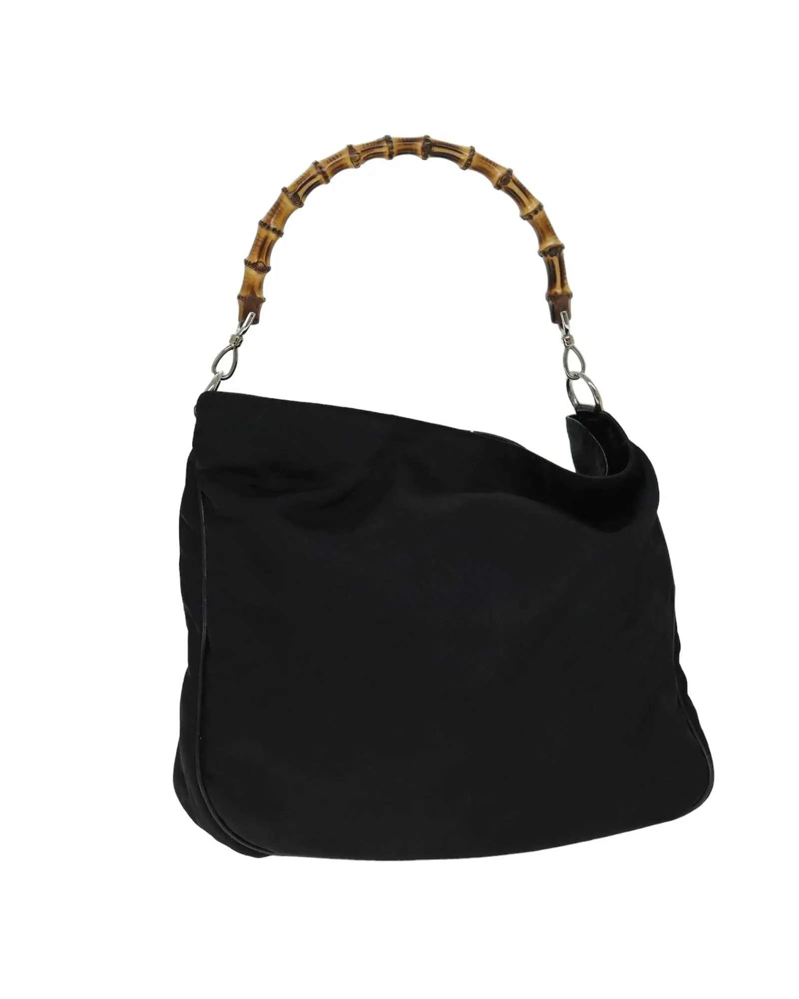 Bamboo Handle Nylon Shoulder Bag with Missing Strap
