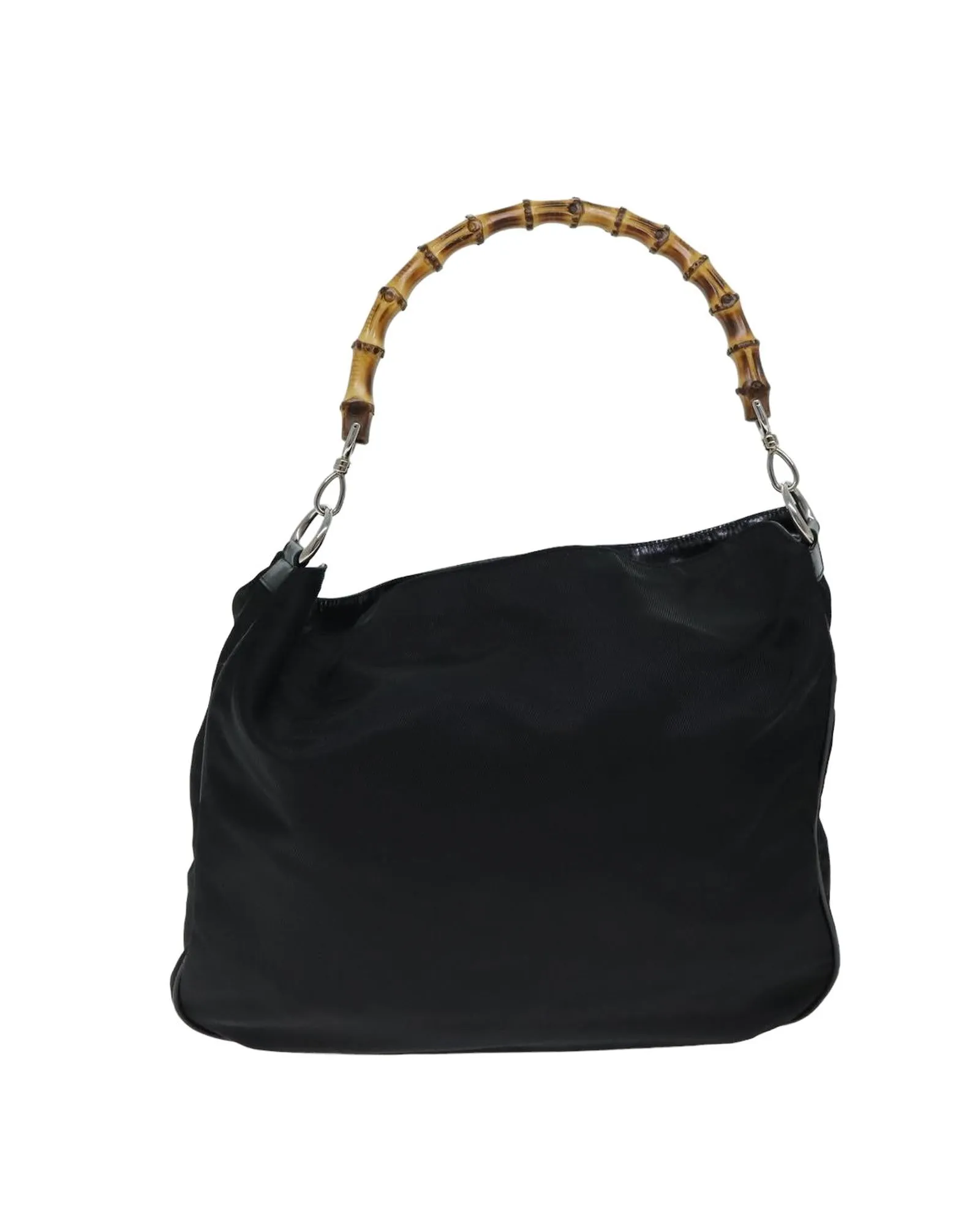 Bamboo Handle Nylon Shoulder Bag with Missing Strap