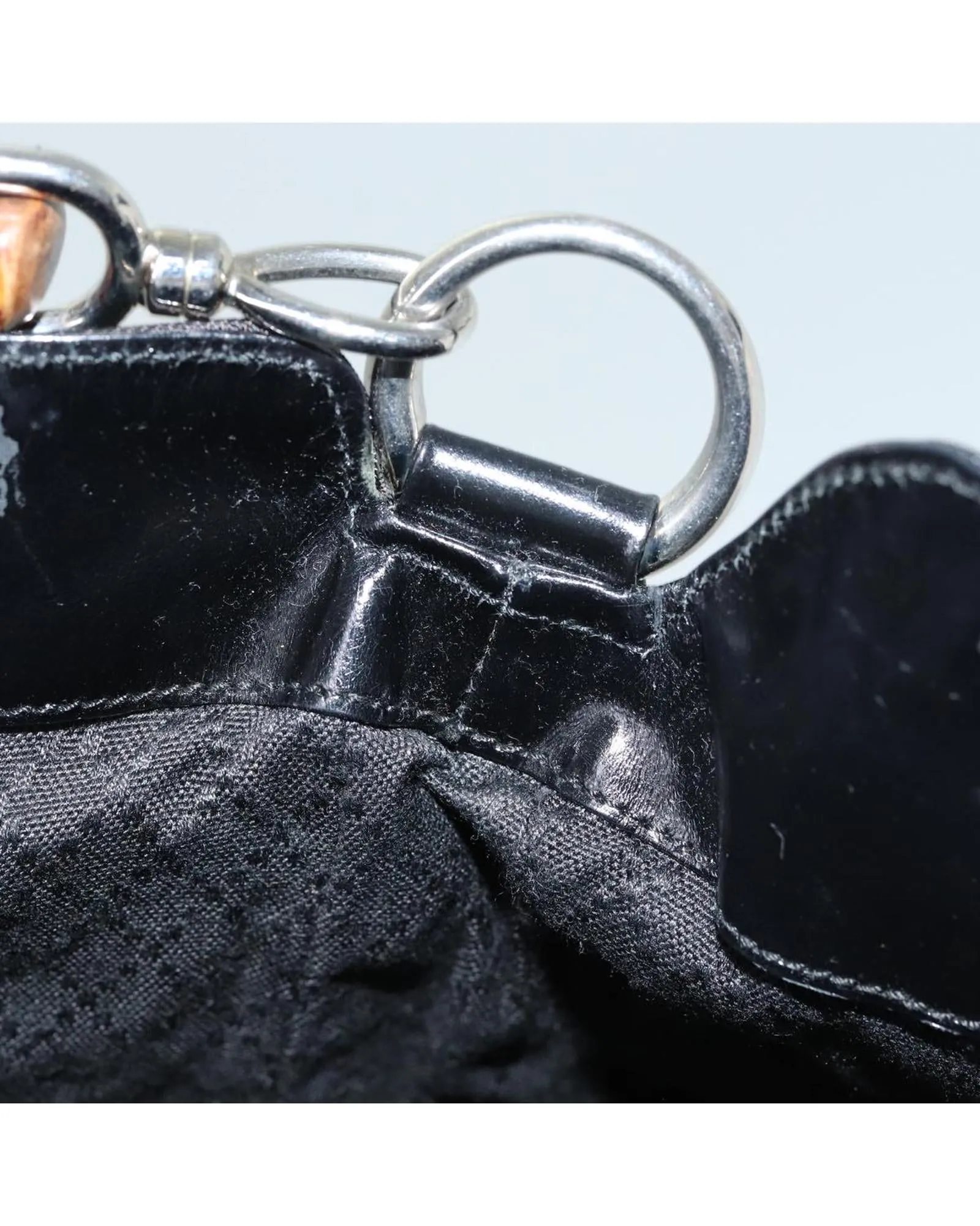 Bamboo Handle Nylon Shoulder Bag with Missing Strap