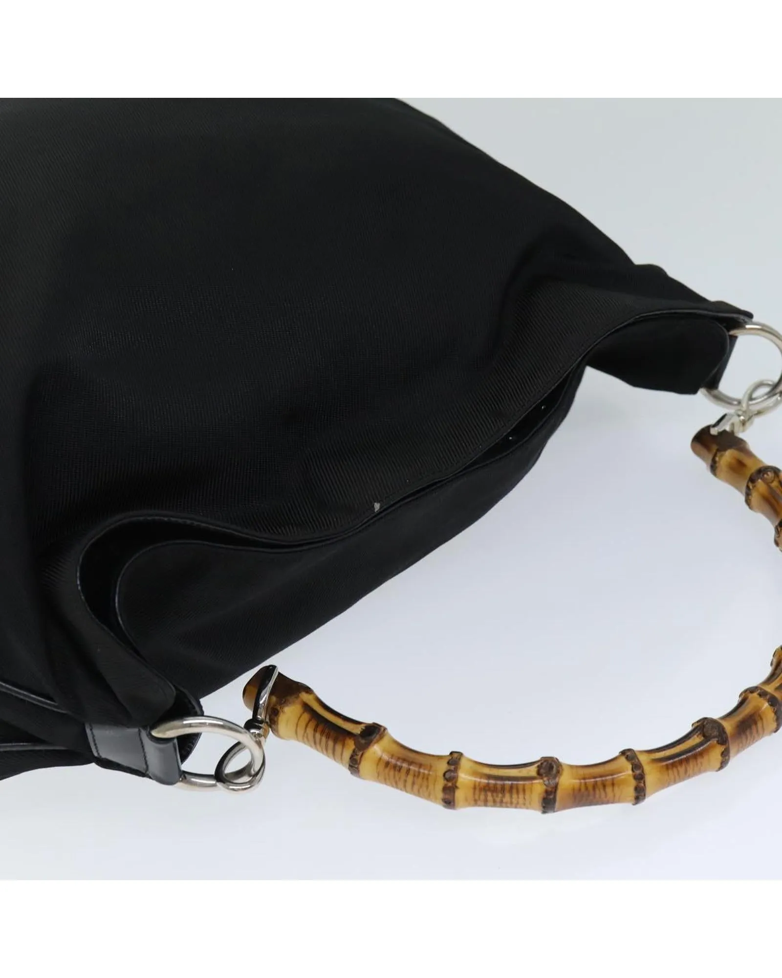 Bamboo Handle Nylon Shoulder Bag with Missing Strap
