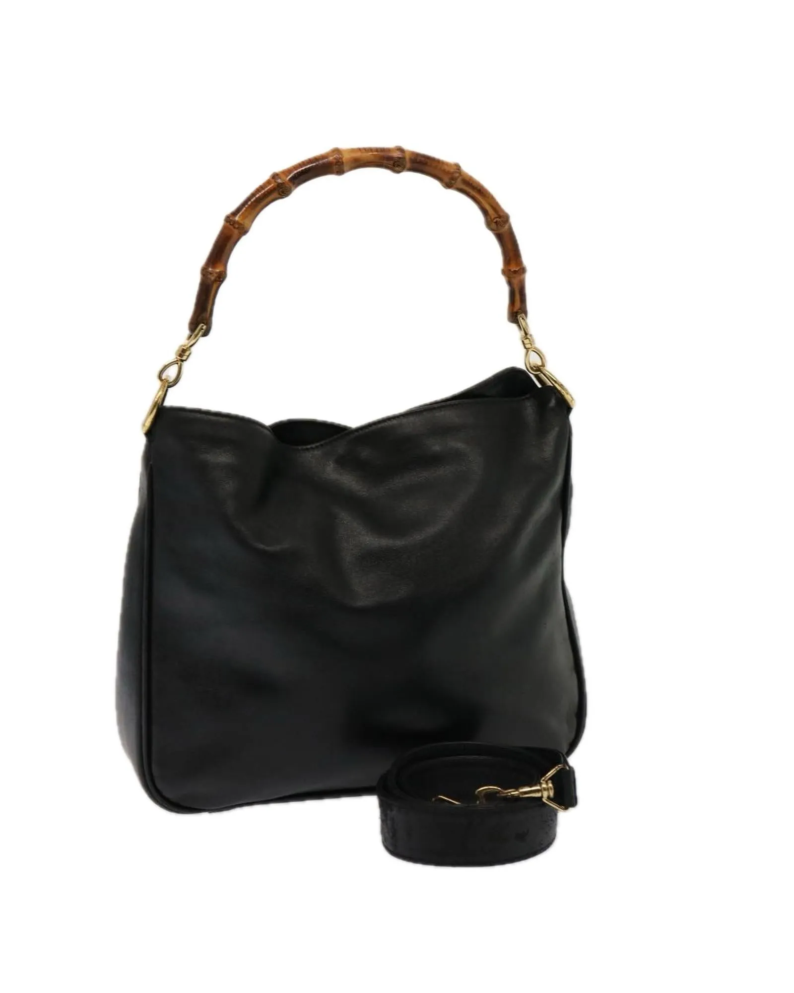 Bamboo Leather 2-Way Handbag with Shoulder Strap