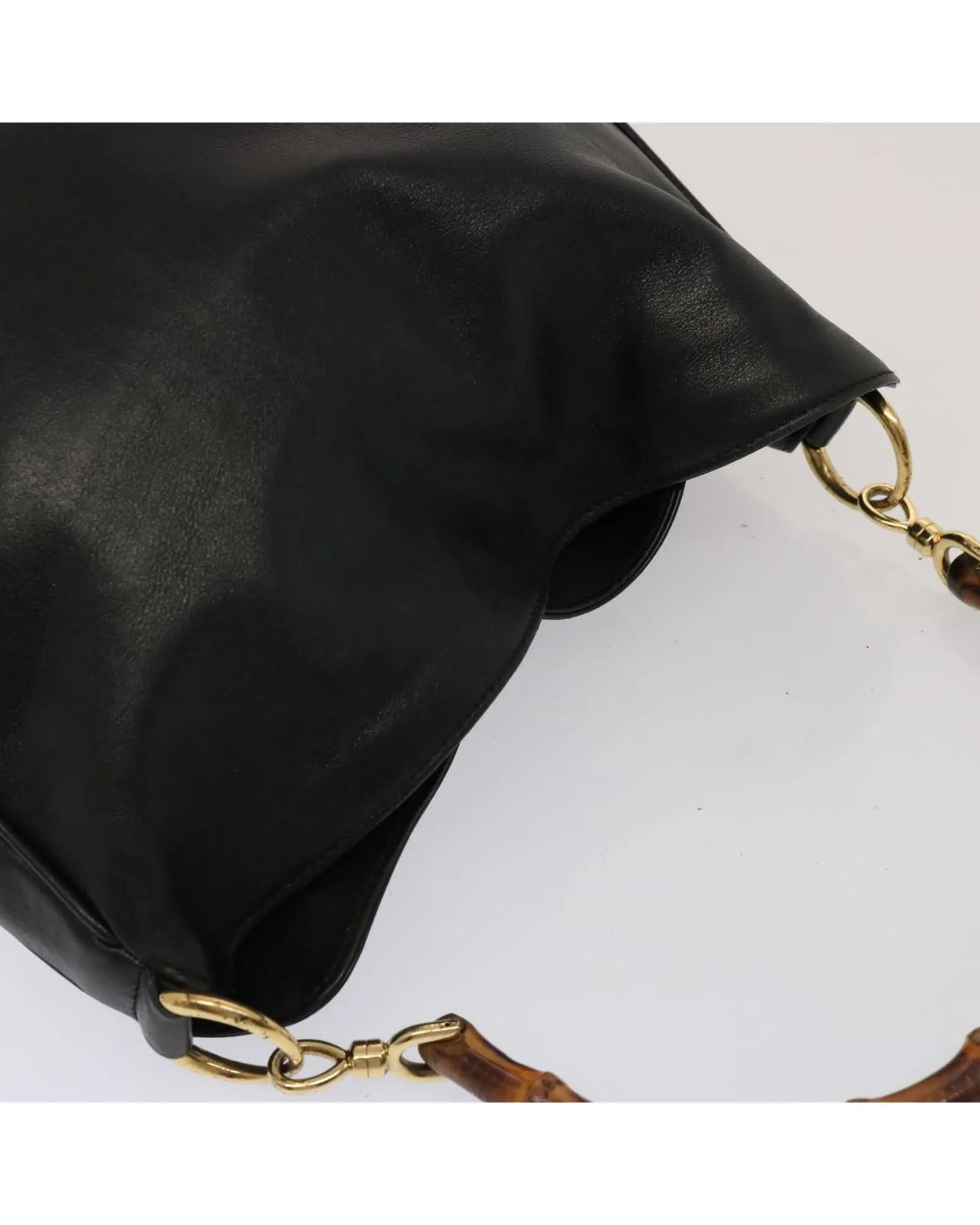 Bamboo Leather 2-Way Handbag with Shoulder Strap
