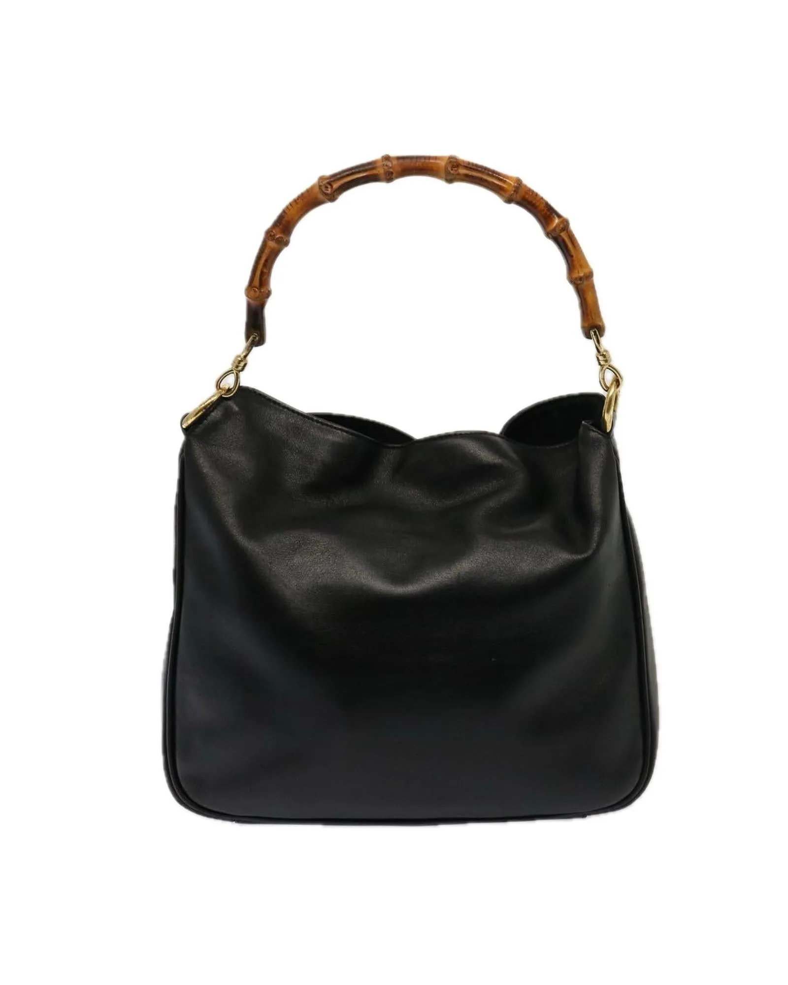 Bamboo Leather 2-Way Handbag with Shoulder Strap