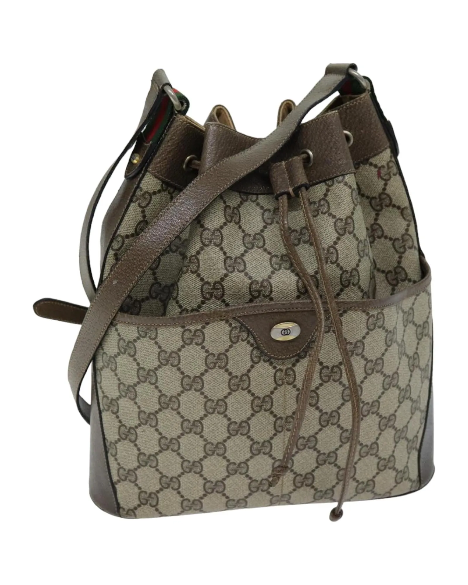 Beige and Red GG Supreme Shoulder Bag with Web Design by Gucci