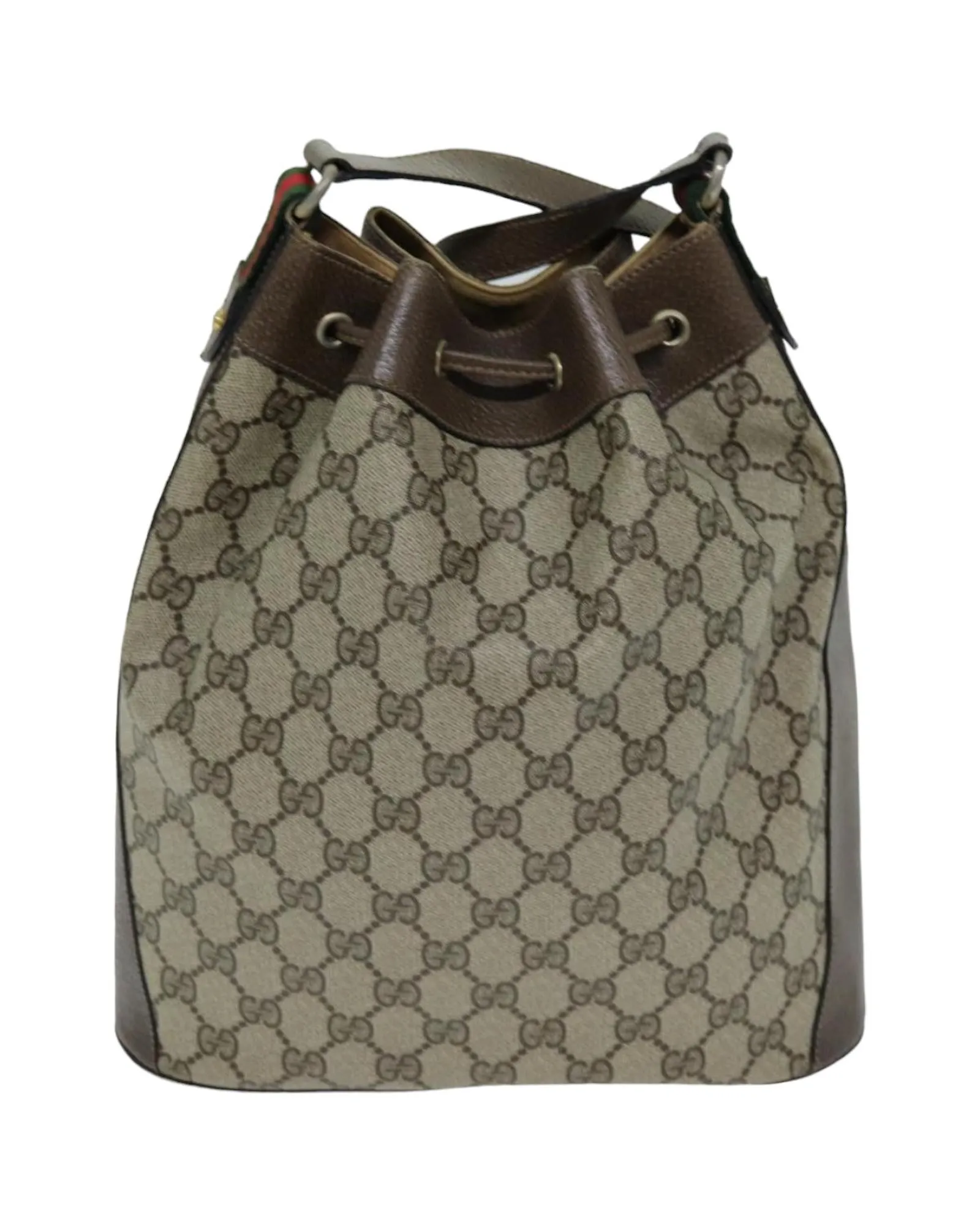 Beige and Red GG Supreme Shoulder Bag with Web Design by Gucci
