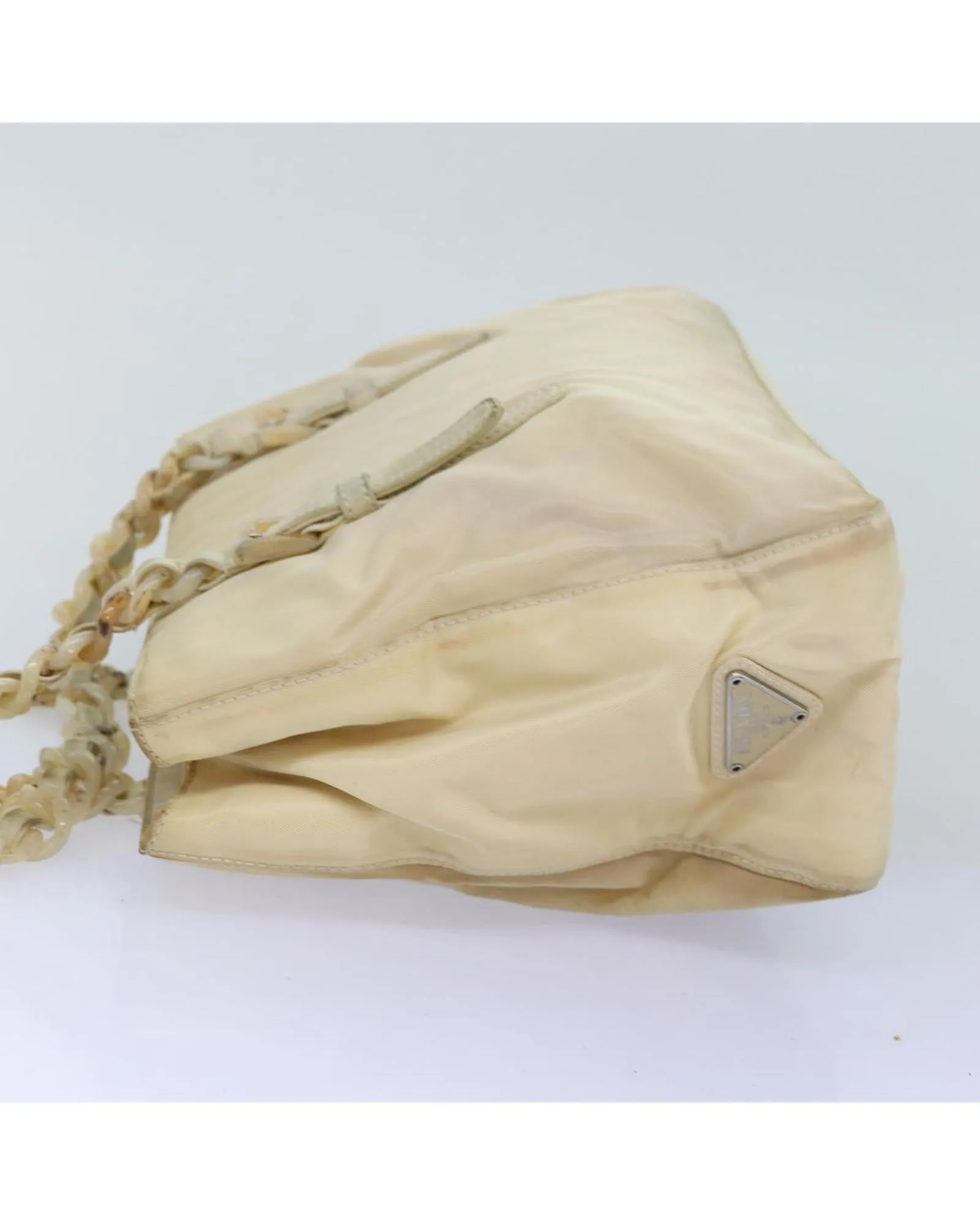 Beige Nylon Chain Shoulder Bag by Italian Designer