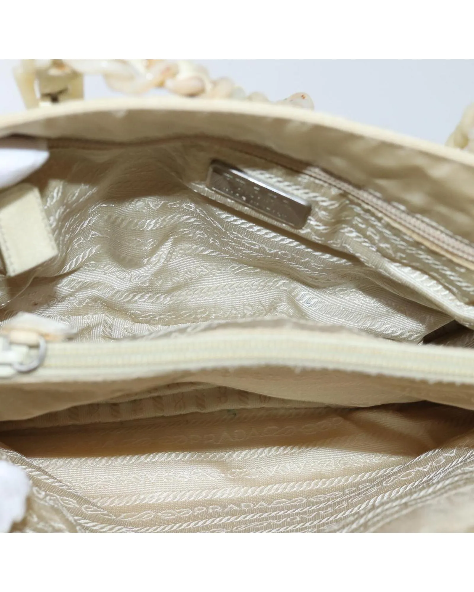 Beige Nylon Chain Shoulder Bag by Italian Designer