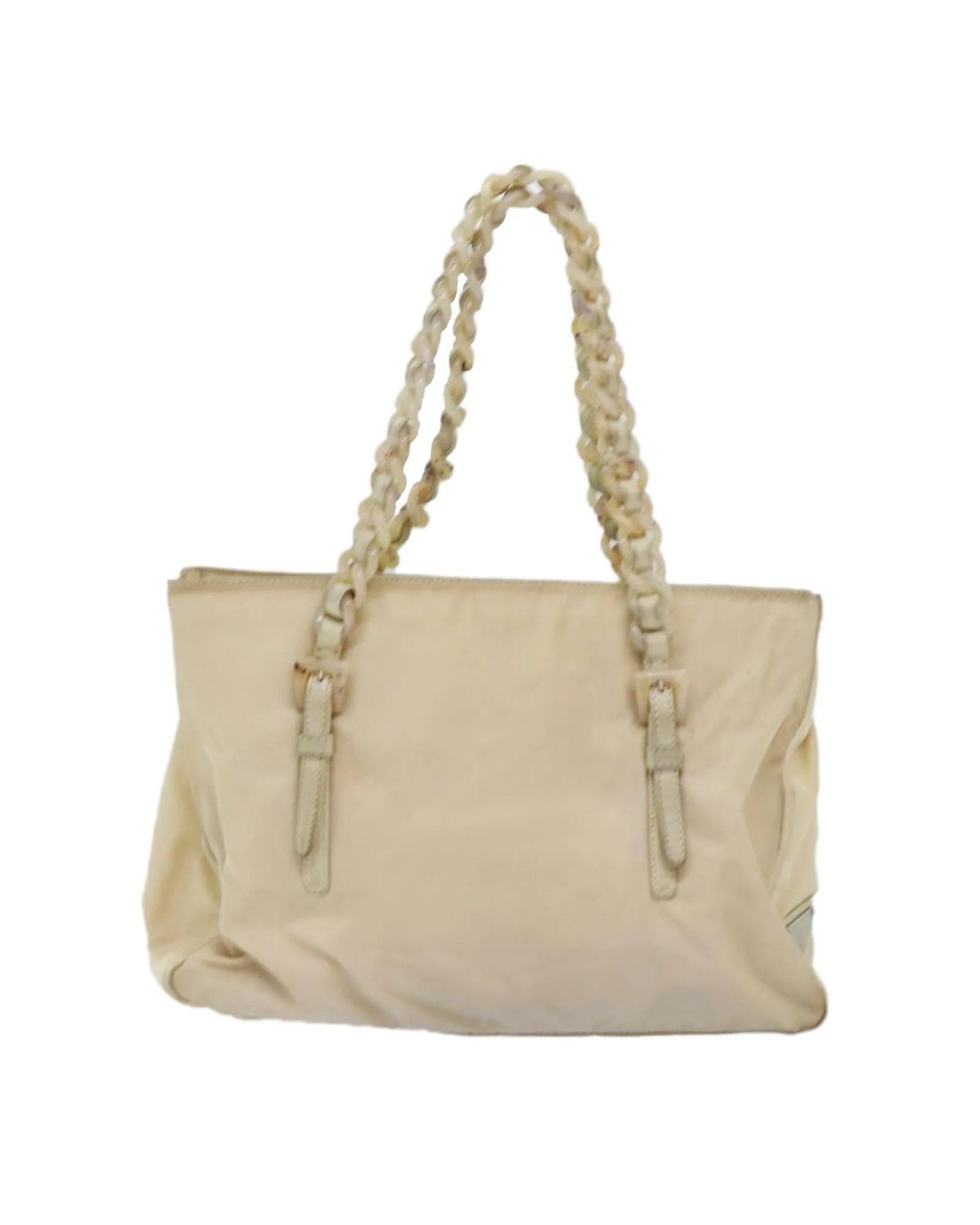 Beige Nylon Chain Shoulder Bag by Italian Designer