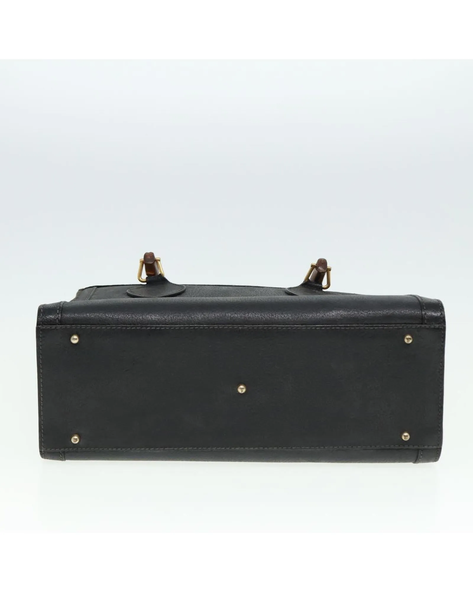 Black Leather Bamboo Hand Bag by Gucci