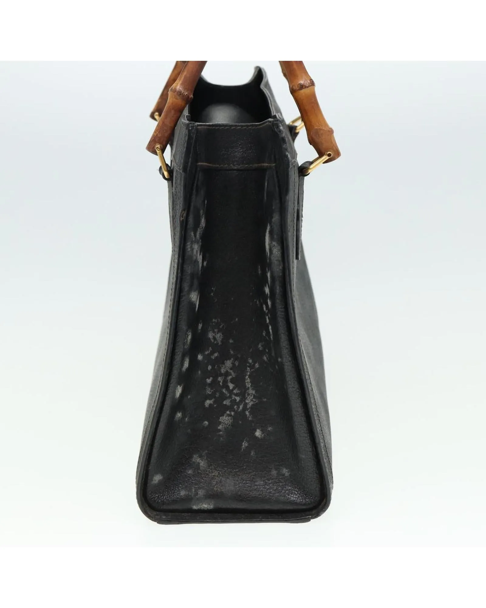 Black Leather Bamboo Hand Bag by Gucci