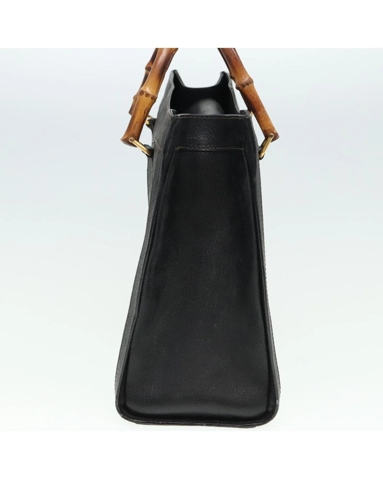 Black Leather Bamboo Hand Bag by Gucci