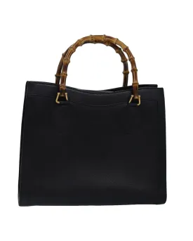 Black Leather Bamboo Handbag - Authentic Italian Luxury
