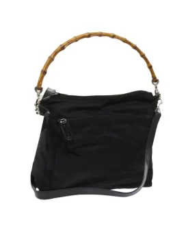 Black Nylon Bamboo Hand Bag with Shoulder Strap - Italy Made