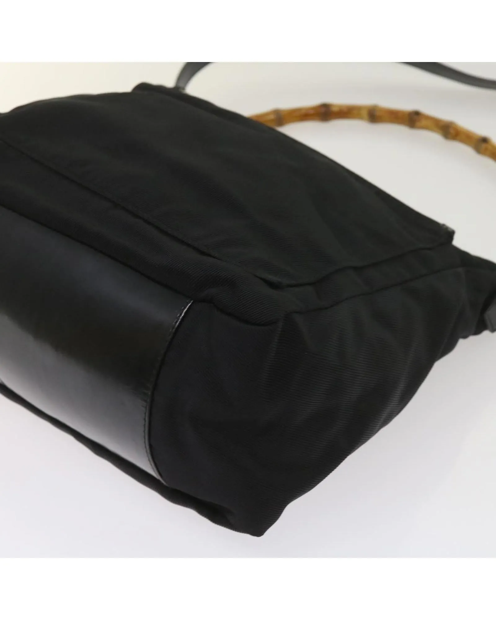 Black Nylon Bamboo Hand Bag with Shoulder Strap - Italy Made