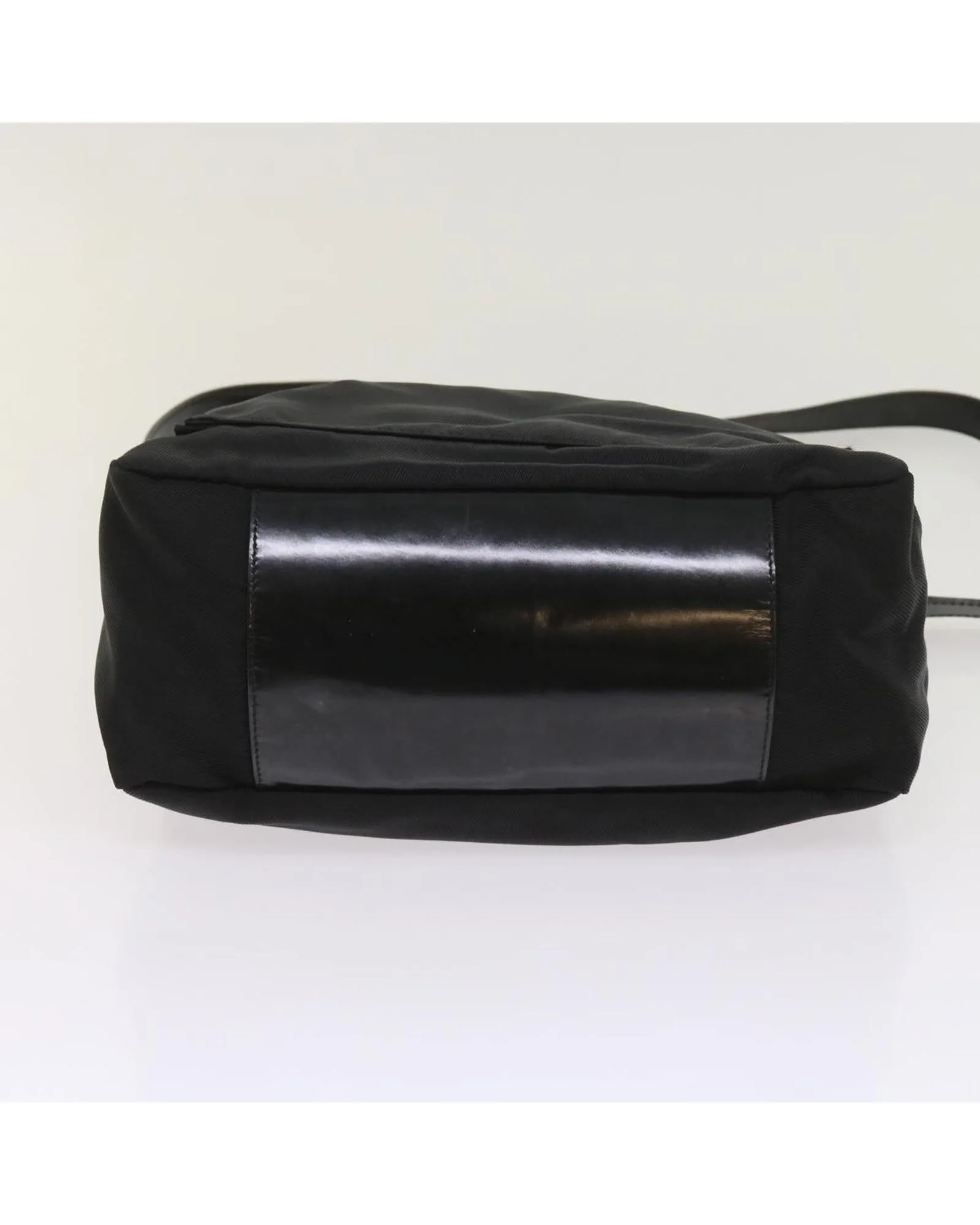 Black Nylon Bamboo Hand Bag with Shoulder Strap - Italy Made