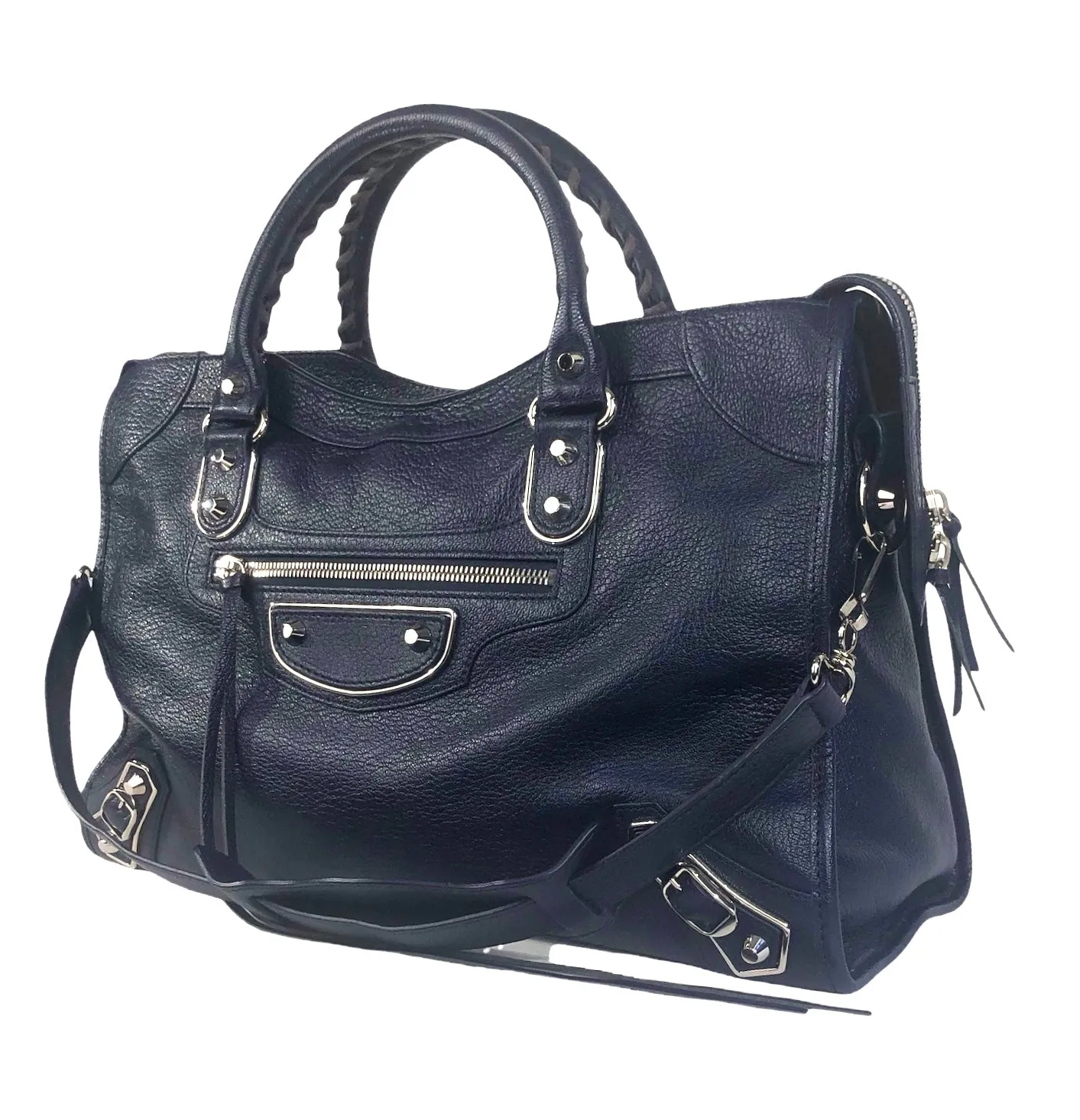 Bleu Obscur Chevre Silver Metallic Edge Hardware City Handbag