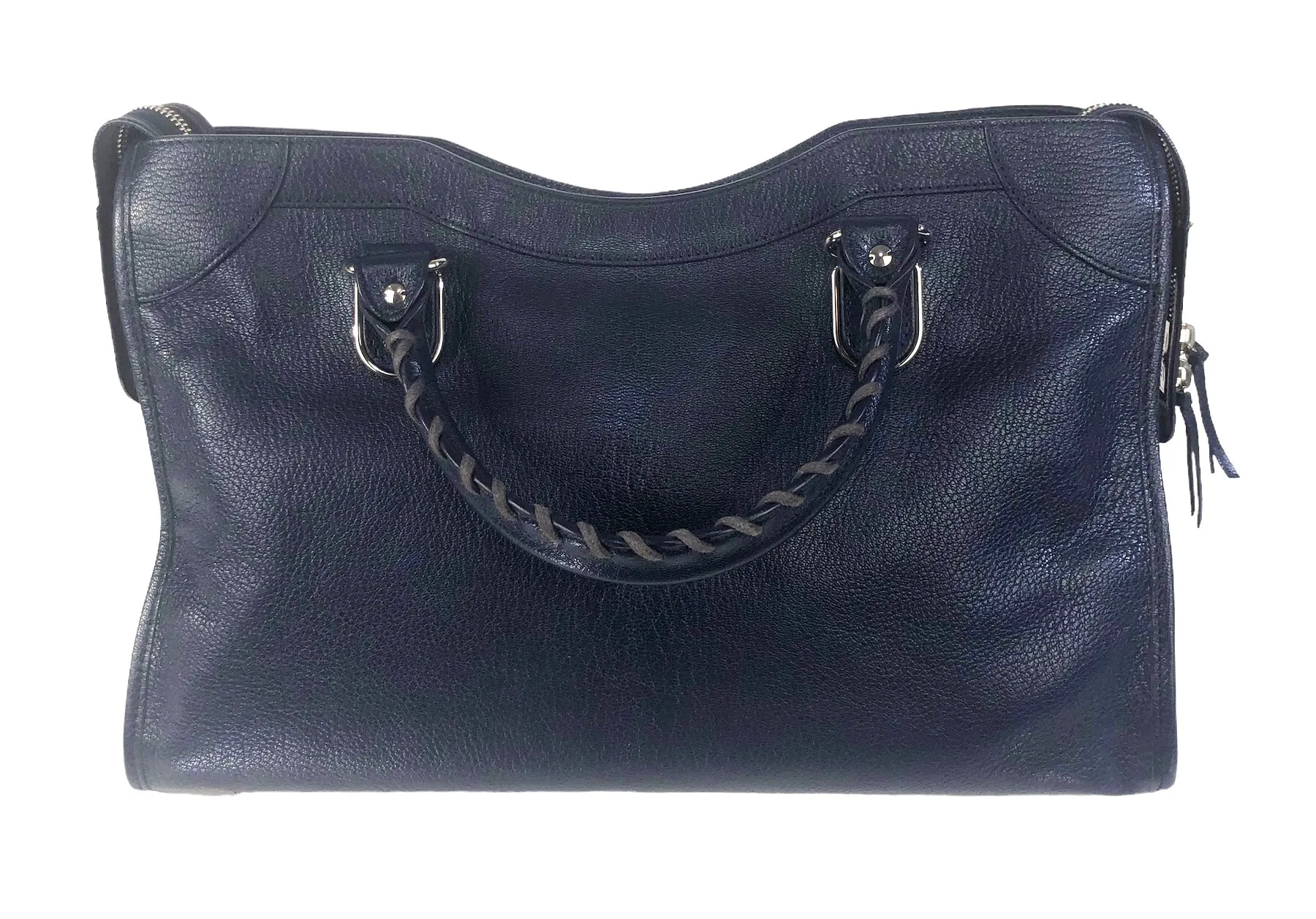 Bleu Obscur Chevre Silver Metallic Edge Hardware City Handbag