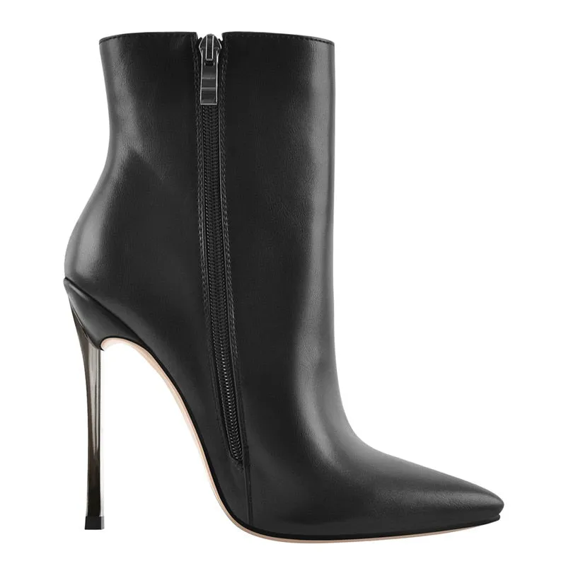 Boots for Women Ankle Boots Pointed Toe Metal Thin High Heel Side Zipper Fashion Black Red Winter Warm Booties