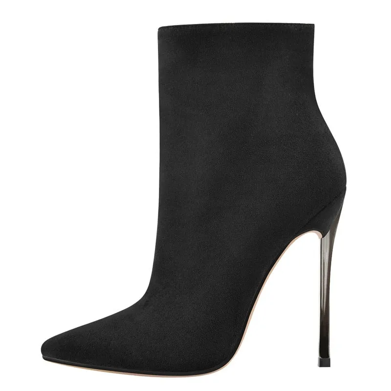 Boots for Women Ankle Boots Pointed Toe Metal Thin High Heel Side Zipper Fashion Black Red Winter Warm Booties