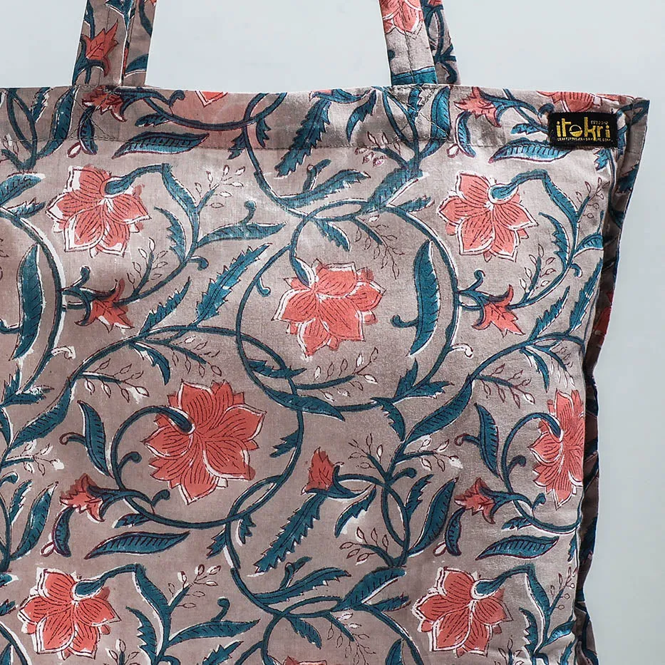 Brown - Sanganeri Block Printed Cotton Jhola Bag