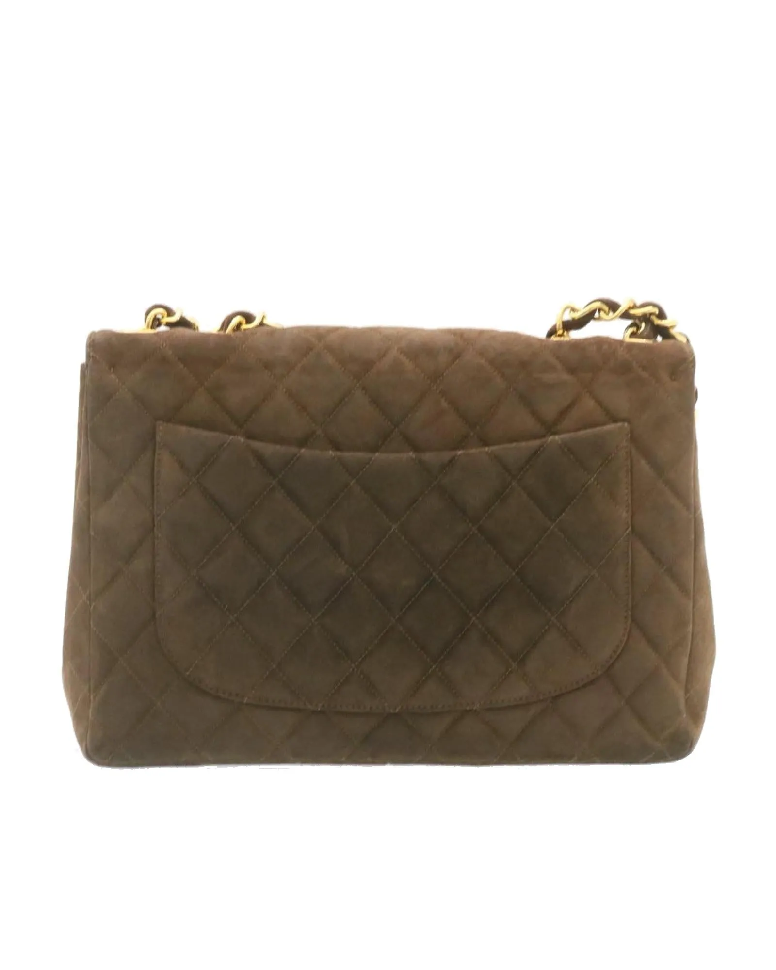 Brown Suede Matelasse Double Chain Shoulder Bag