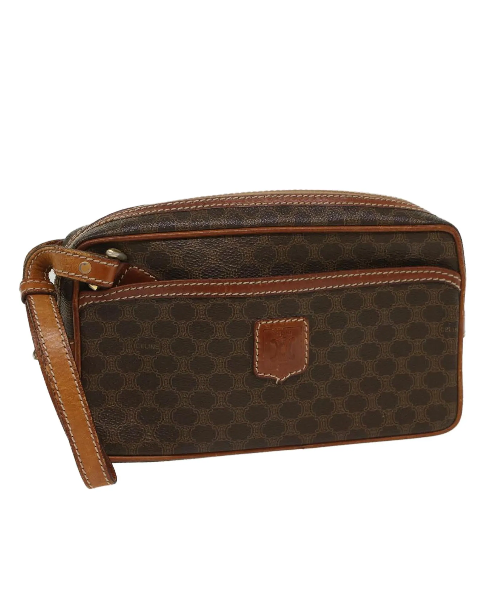 Canvas Clutch Bag with Leather Trim in Brown by Celine