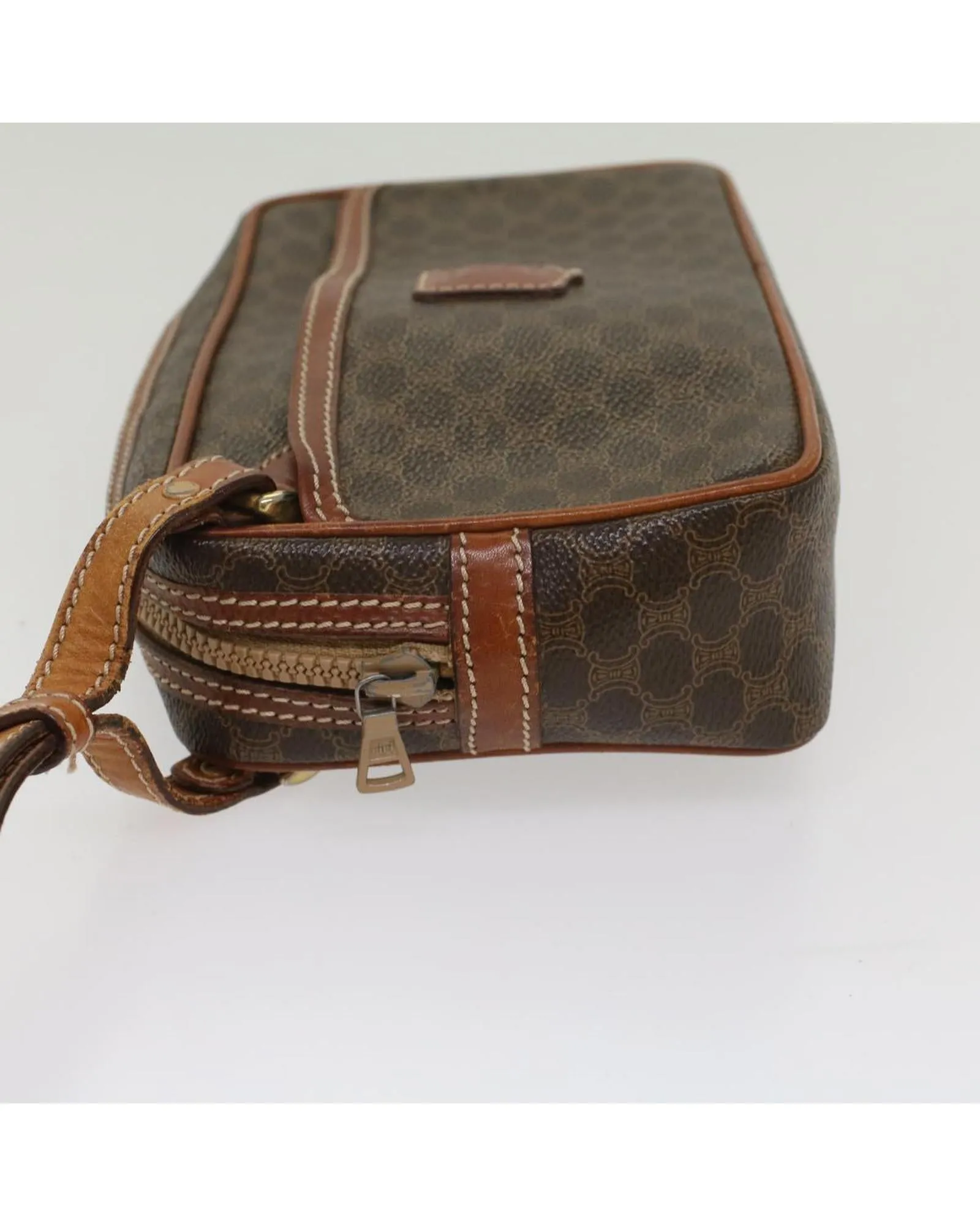 Canvas Clutch Bag with Leather Trim in Brown by Celine