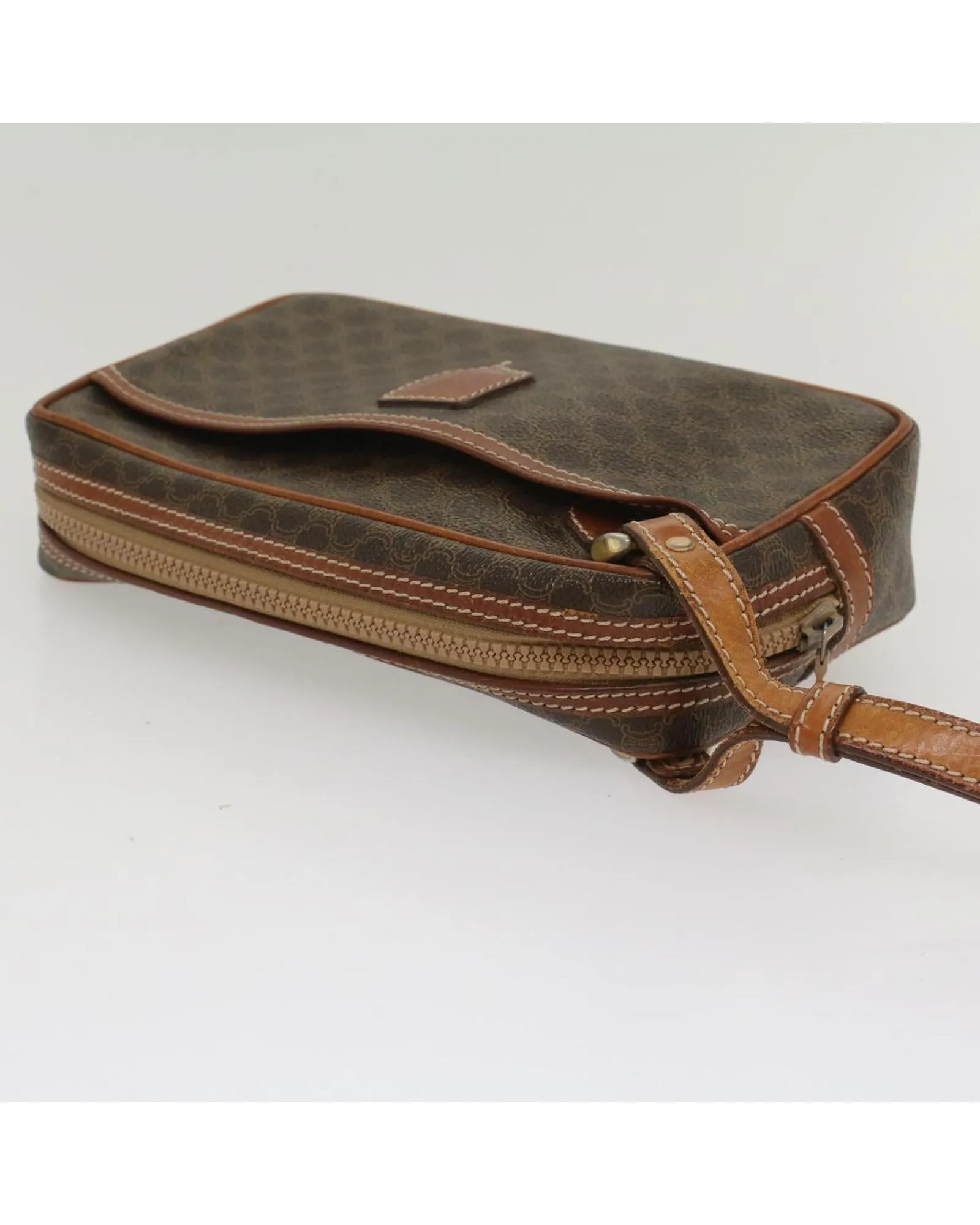 Canvas Clutch Bag with Leather Trim in Brown by Celine