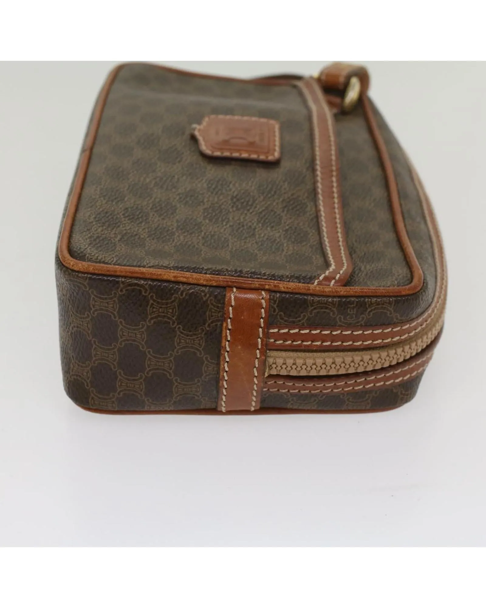 Canvas Clutch Bag with Leather Trim in Brown by Celine