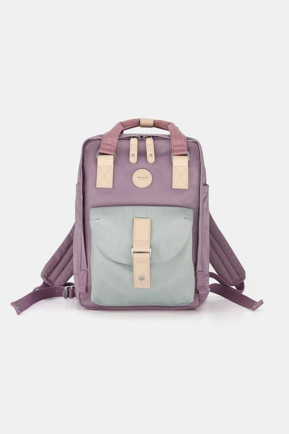 Contrast Waterproof Canvas Backpack Bag with Round Label