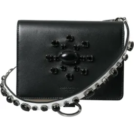 Dolce & Gabbana Elegant Crystal-Embellished Leather Card Holder