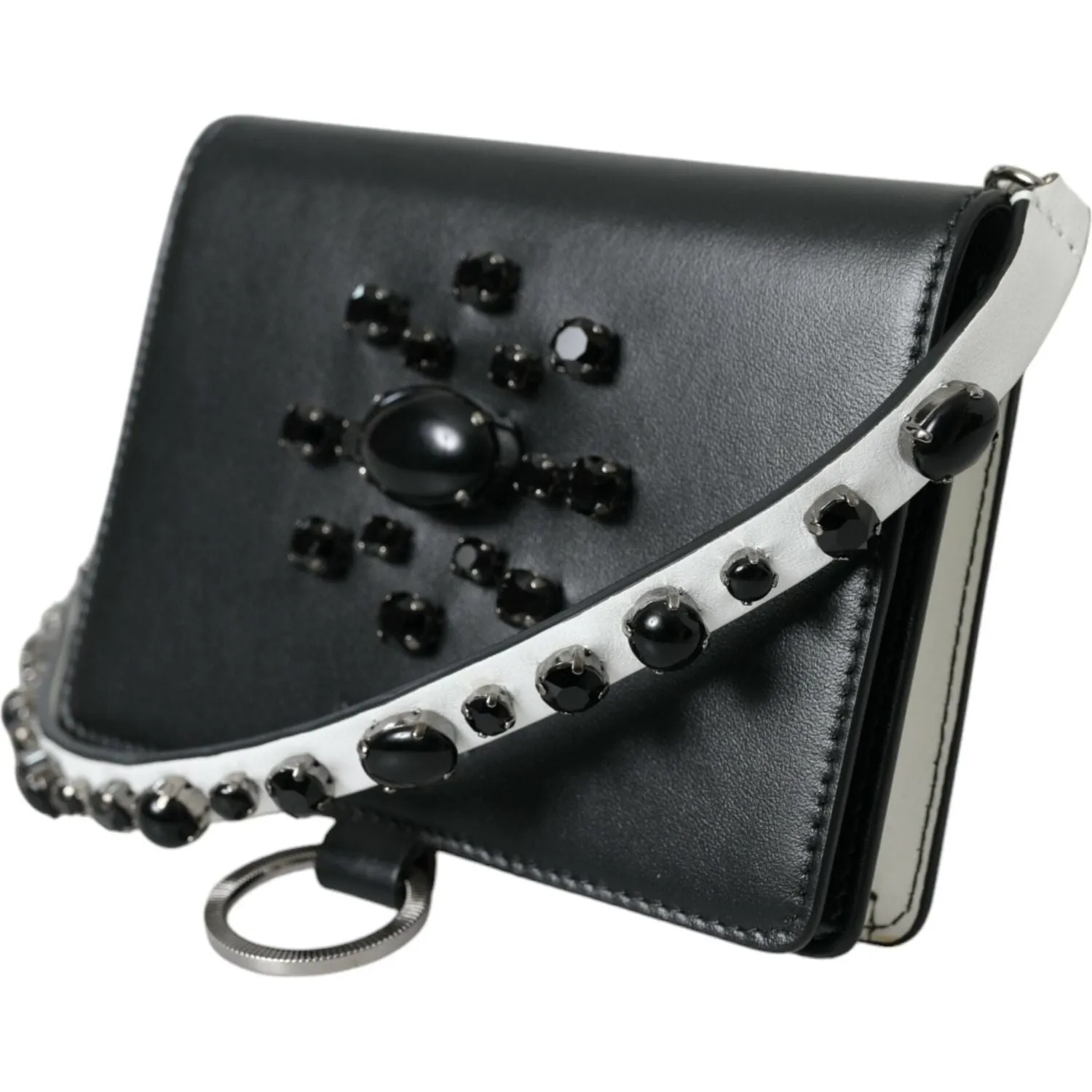 Dolce & Gabbana Elegant Crystal-Embellished Leather Card Holder
