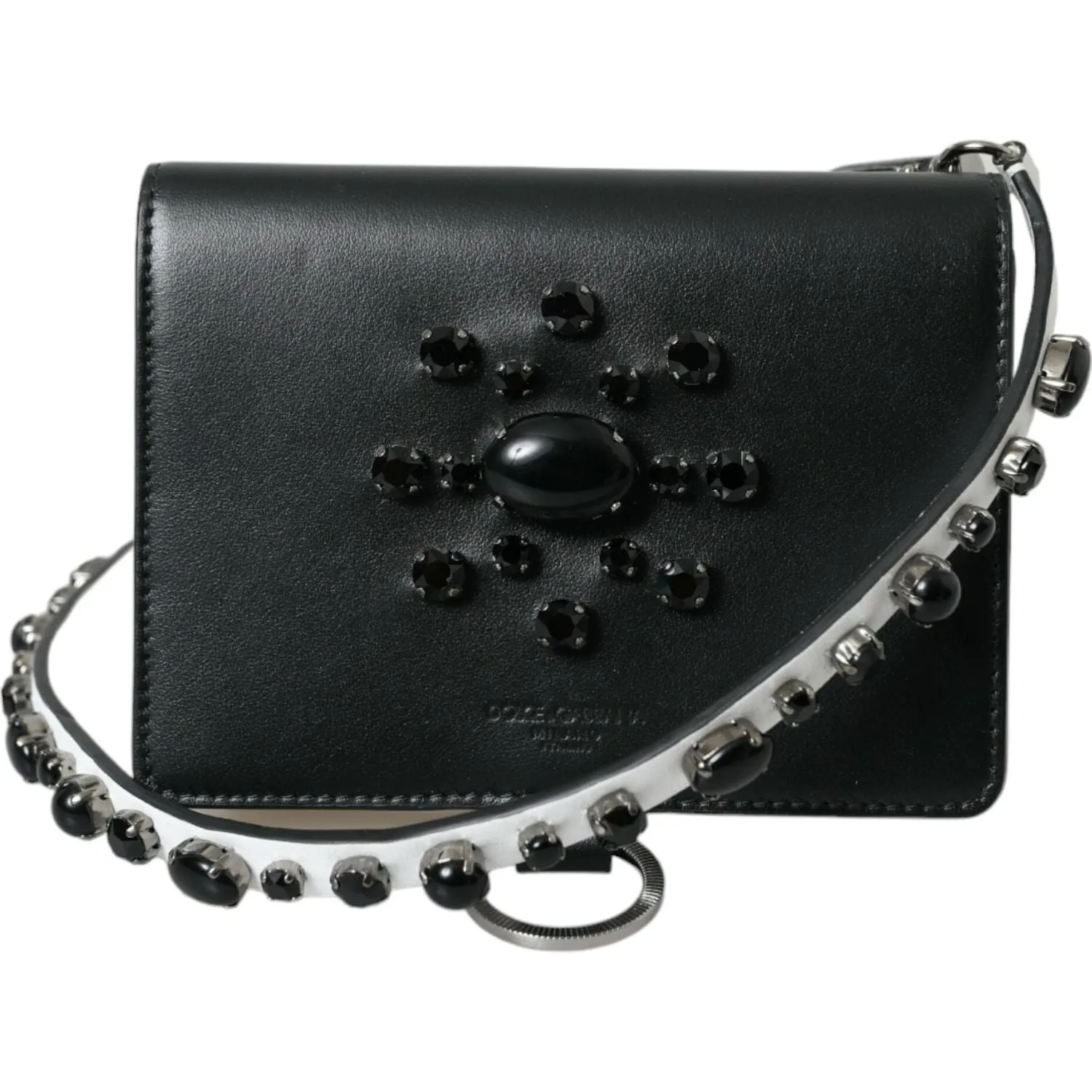 Dolce & Gabbana Elegant Crystal-Embellished Leather Card Holder