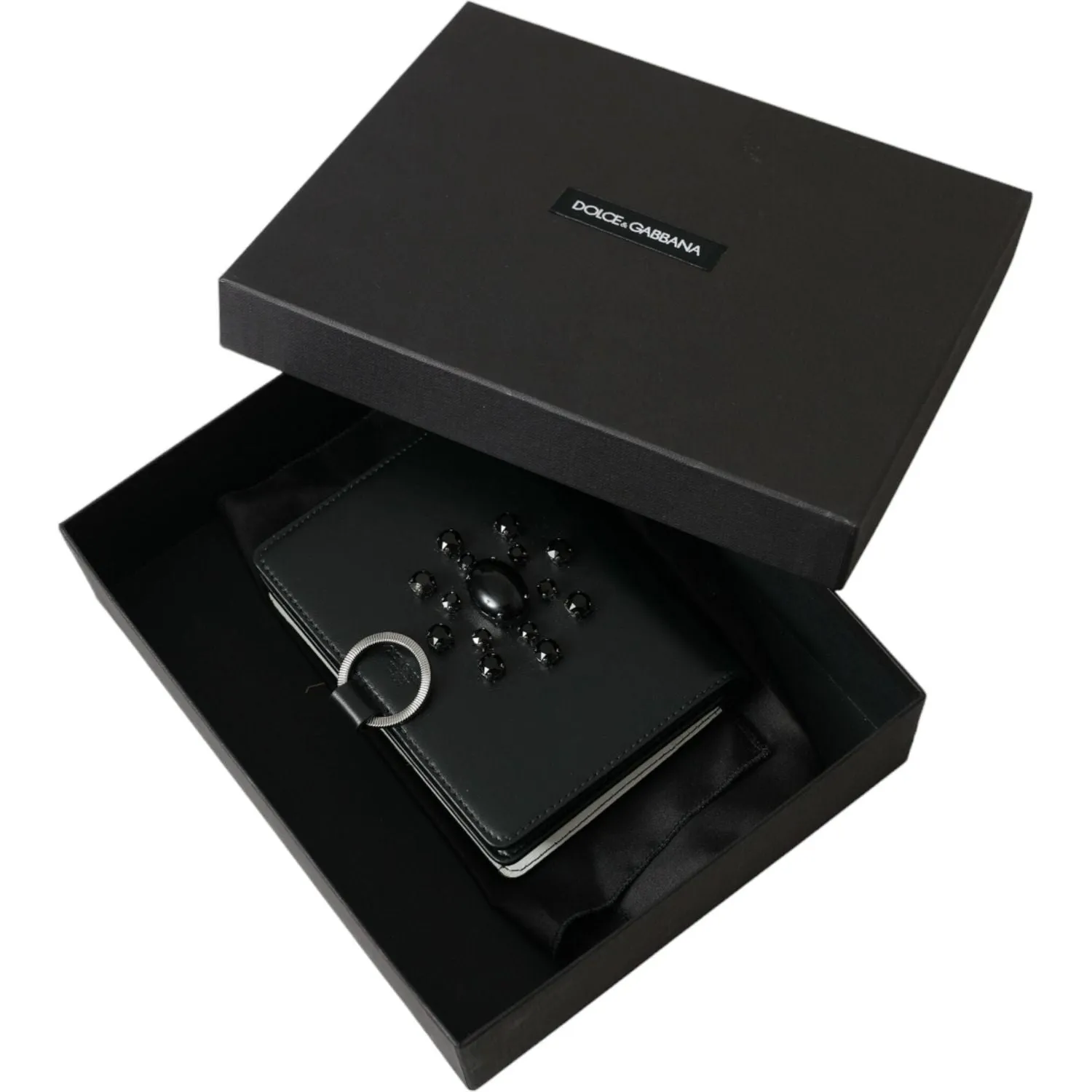 Dolce & Gabbana Elegant Crystal-Embellished Leather Card Holder
