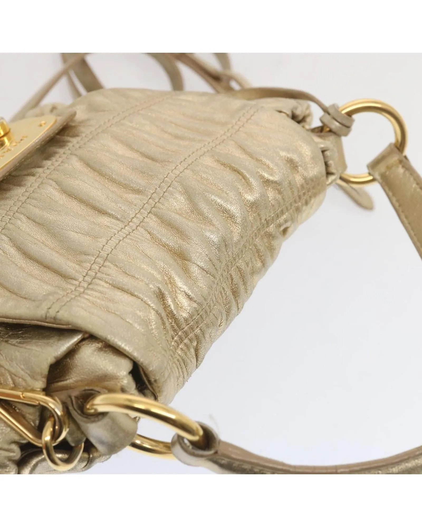 Gathered Leather Shoulder Bag with Gold Tone Hardware