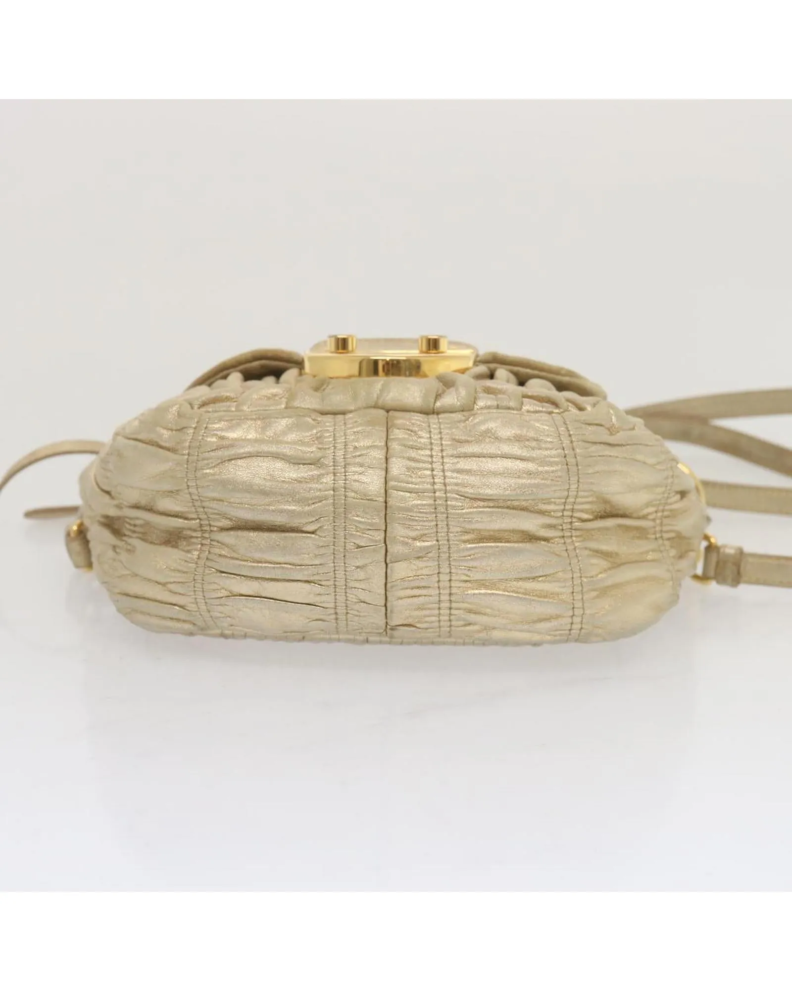 Gathered Leather Shoulder Bag with Gold Tone Hardware